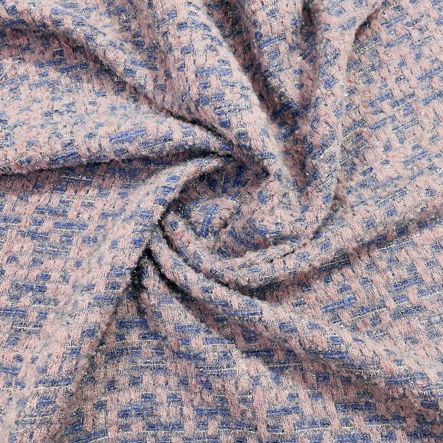 Exclusive Peach Pink & Blue With Lurex Tweed Fabric