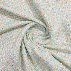 Exclusive Cream & Sea Green With Lurex Tweed Fabric