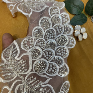 White Floral Cutdana Organza Lace