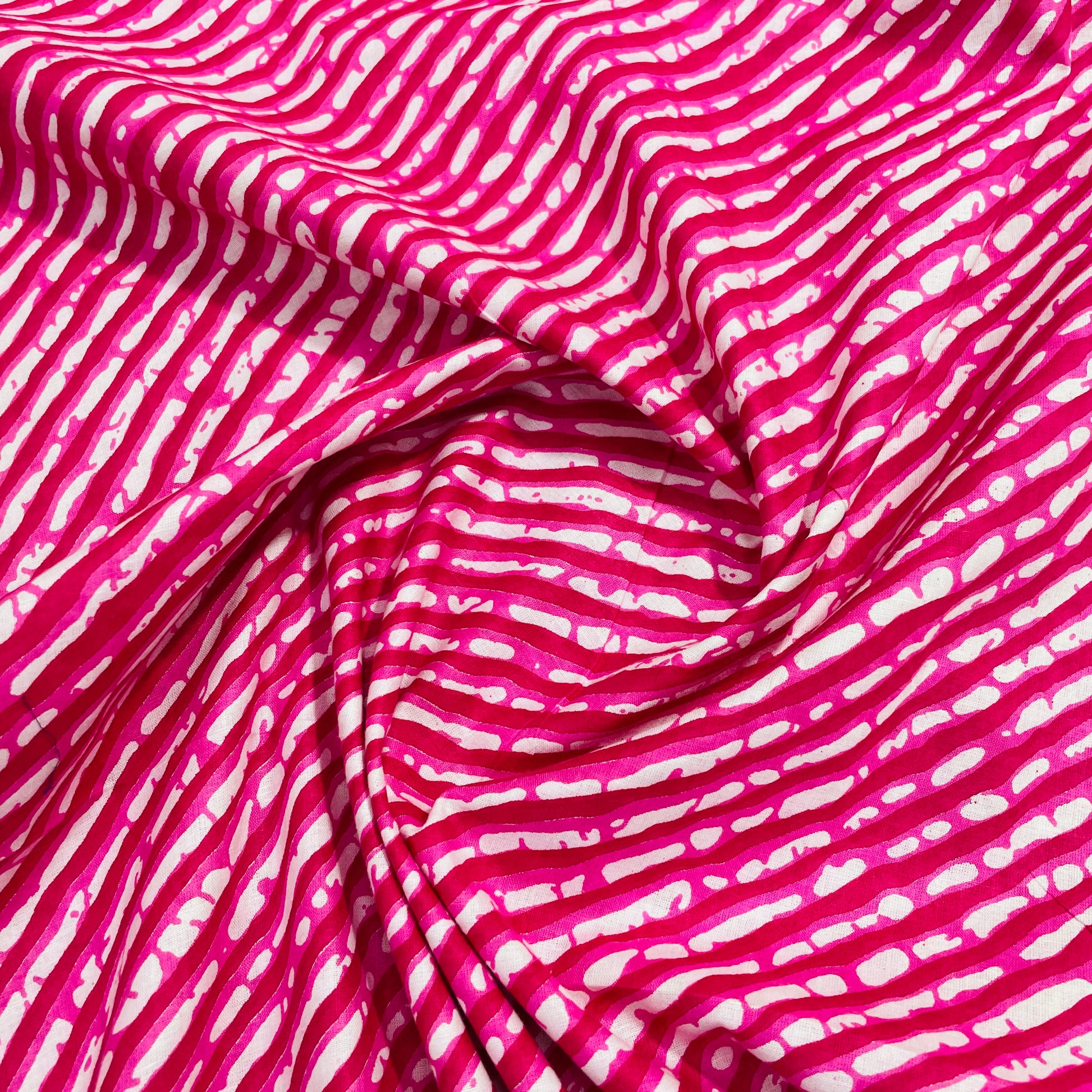 White & Pink Lehriya Print Cotton Fabric - TradeUNO