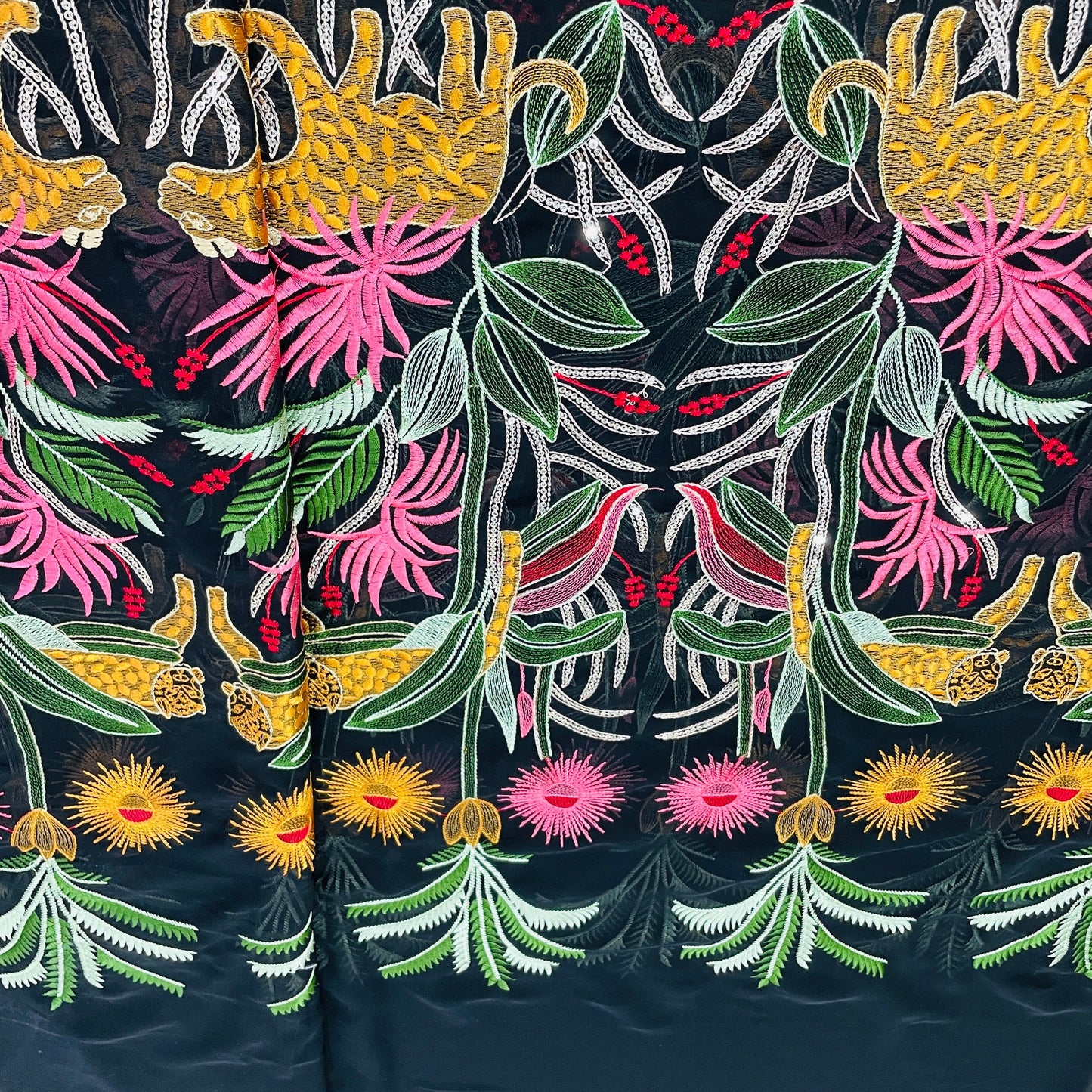 Black & Multicolor Floral Handwork Sequence Embroidery Georgette Fabric - TradeUNO