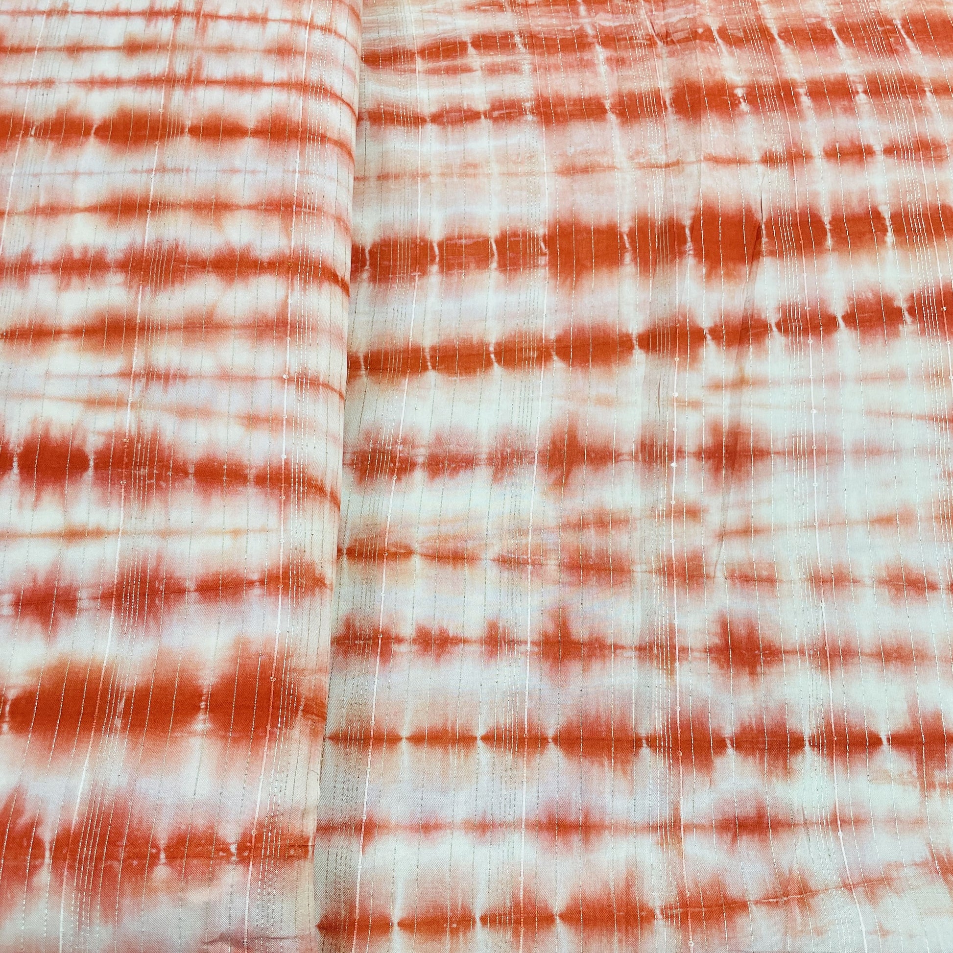 Exclusive Orange & Yellow Shibori With Lurex Silk Fabric