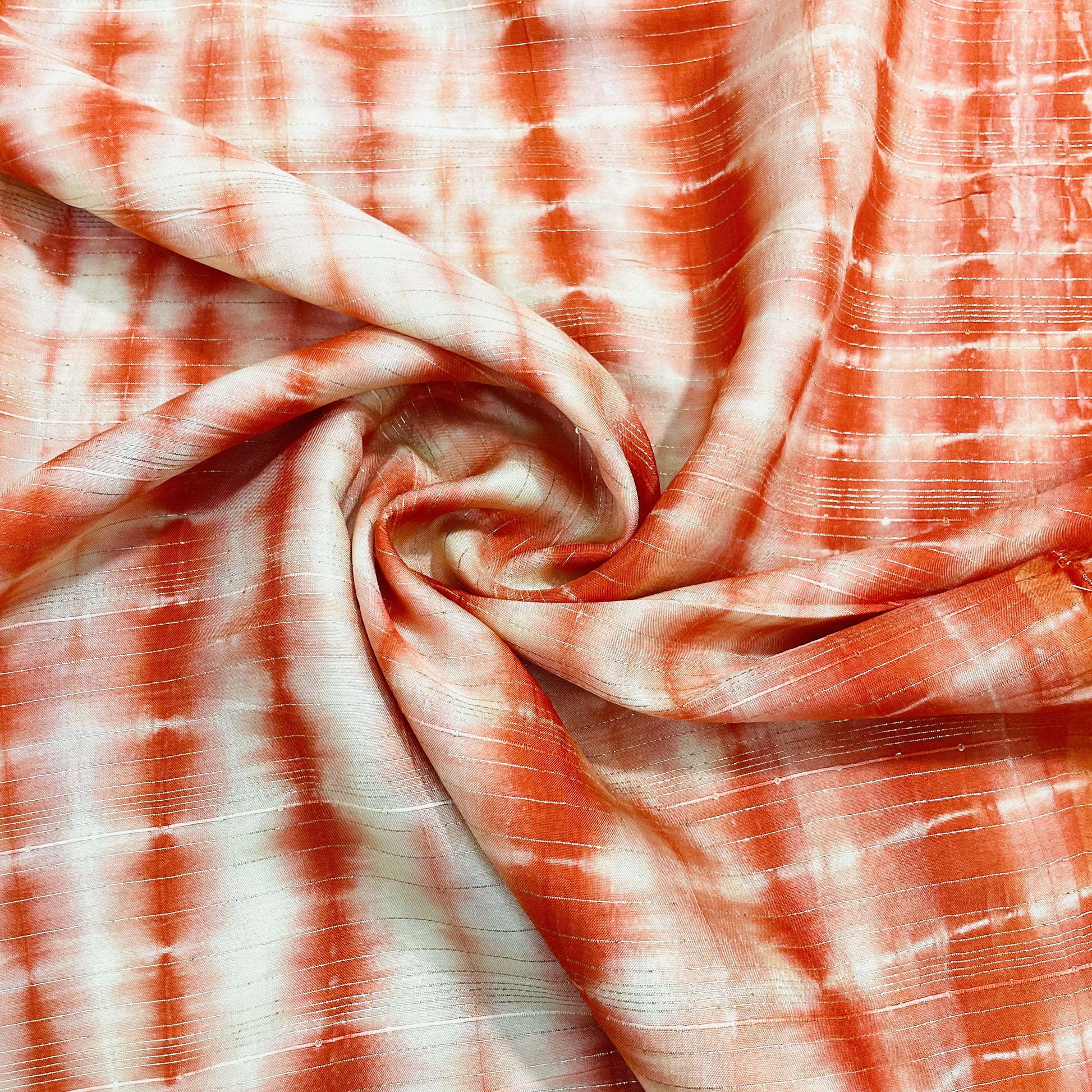 Pink White Shibori Tie Dye Fabric, Voile Rayon Fabric, Soft