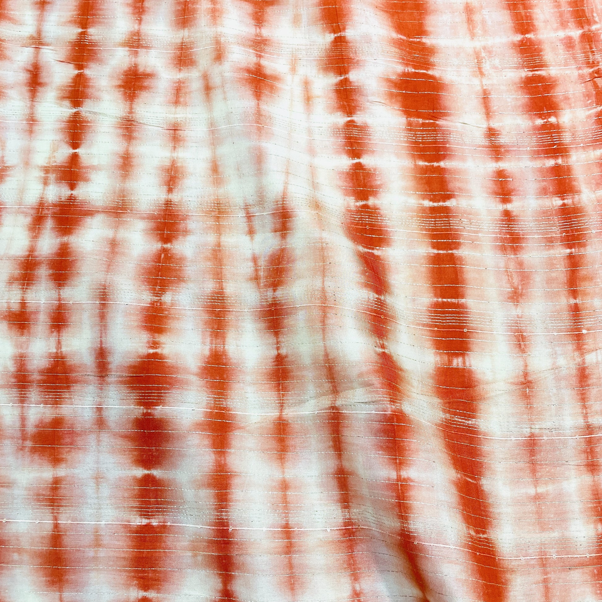 Exclusive Orange & Yellow Shibori With Lurex Silk Fabric