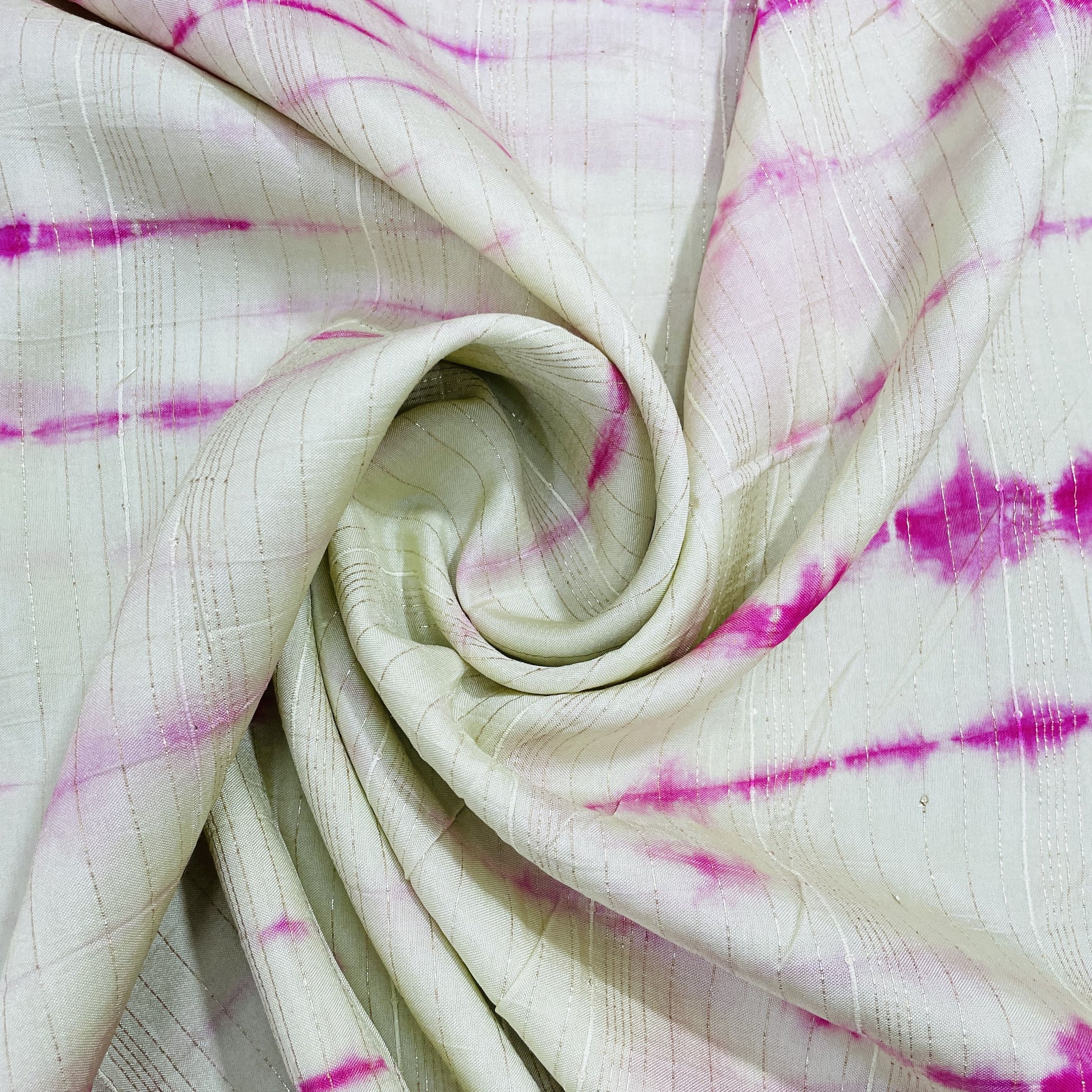 Exclusive Ivory & Pink Shibori With Lurex Silk Fabric