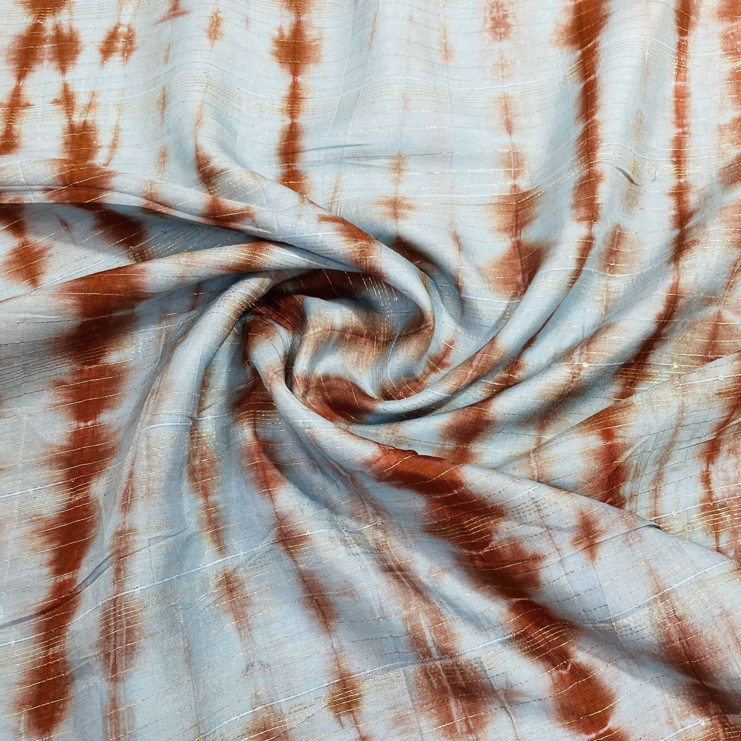 Exclusive  Blue & Brown Shibori With Lurex Silk Fabric