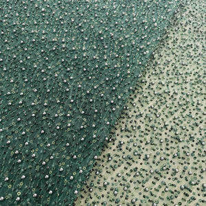 Premium Green Heavy Pearl CutDana Embroidery Power Net Fabric