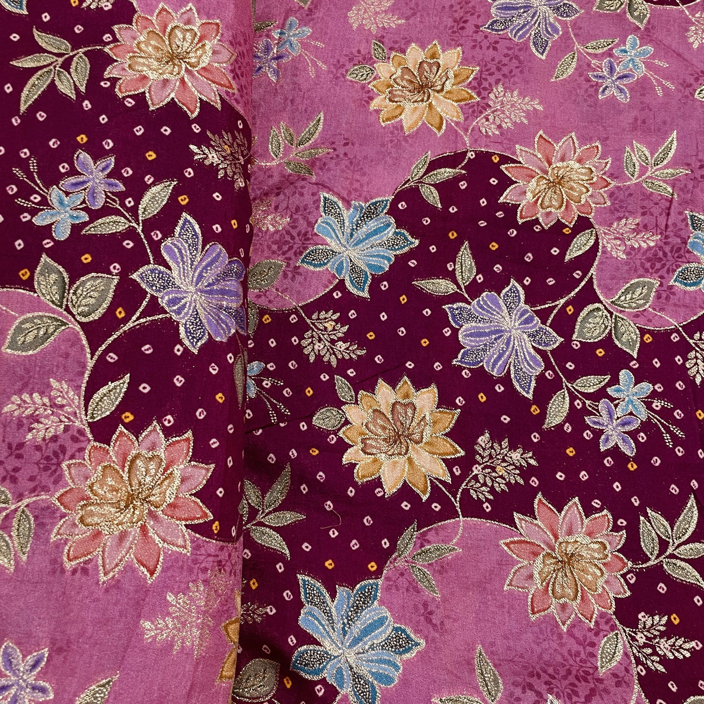 Exclusive Pink & Multicolor Floral Dola Silk Jacquard Fabric