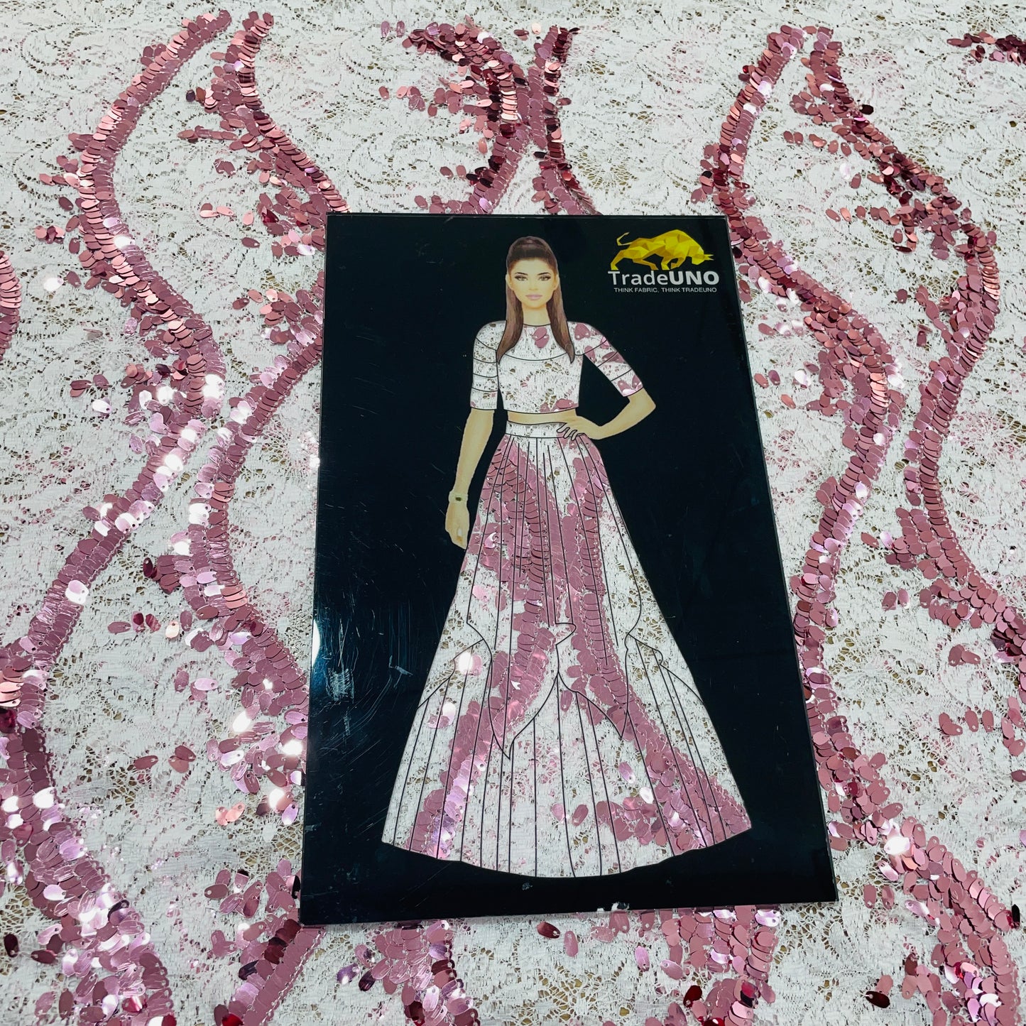 White & Pink Lace Embroidery Sequence Net Fabric - TradeUNO