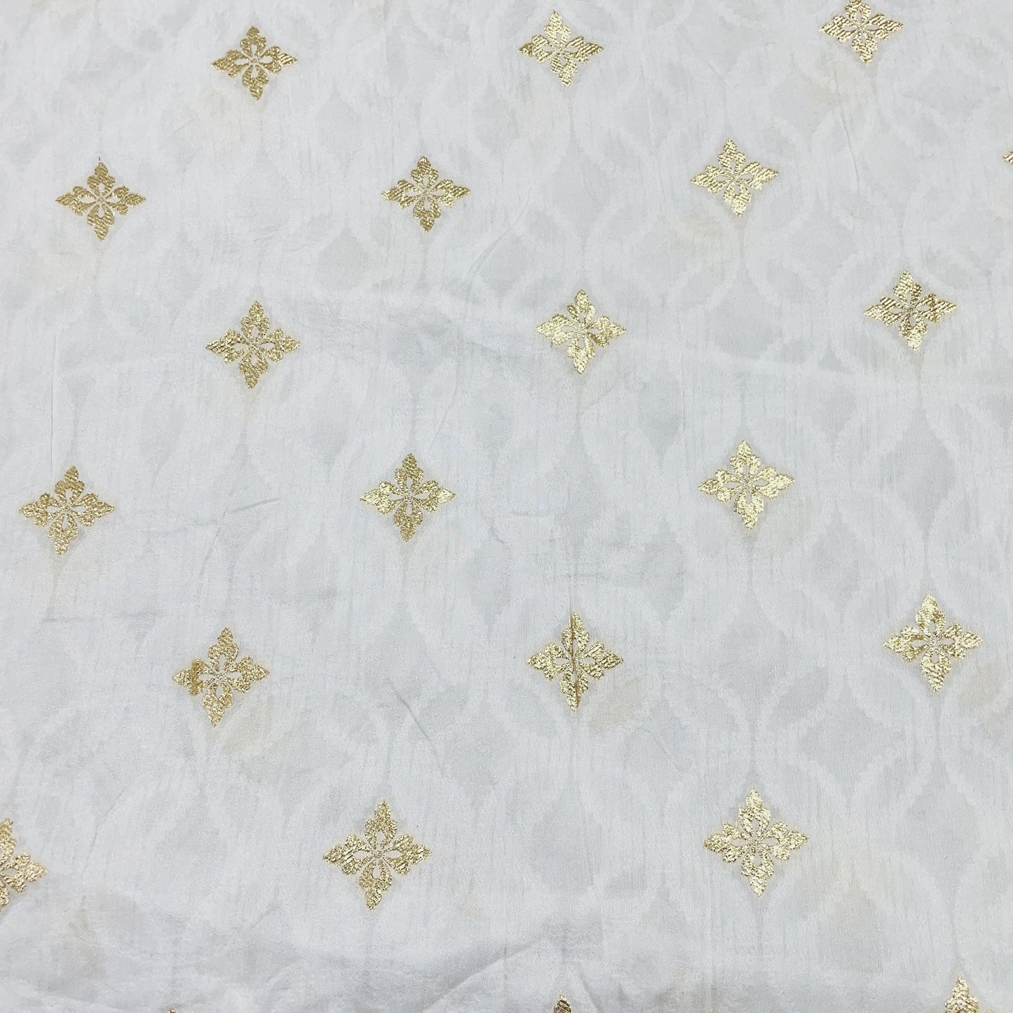 Exclusive White Floral Dyeable Silk Jacquard Fabric