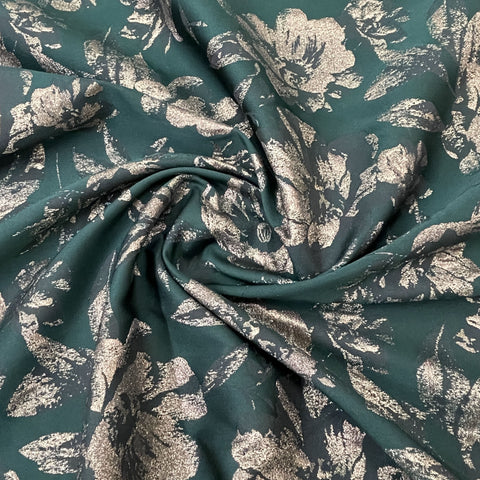 Dark Green & Golden Floral With Lurex Brocade Jacquard Fabric