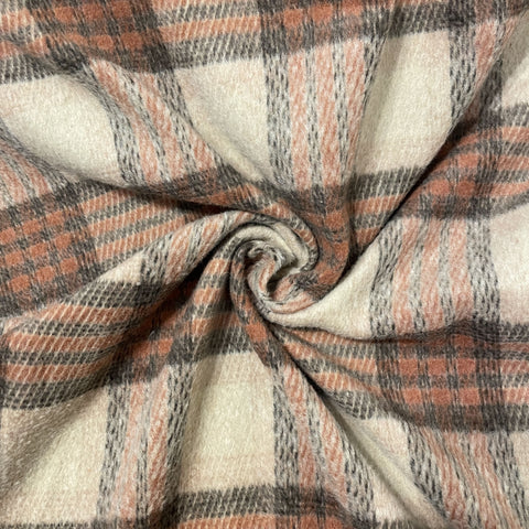 Cream Brown Check Print Woolen Tweed Fabric
