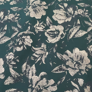 Dark Green & Golden Floral With Lurex Brocade Jacquard Fabric
