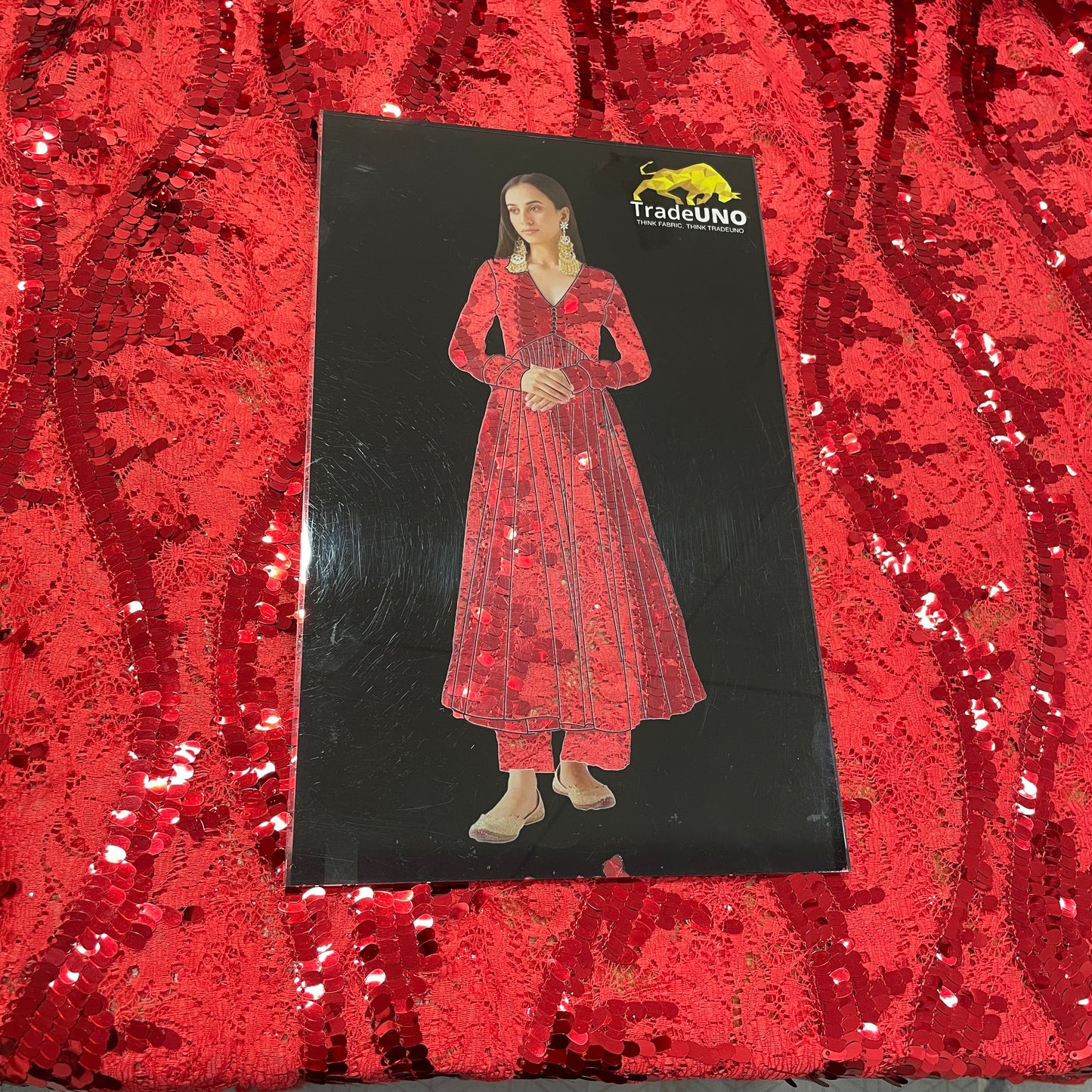 Red Lace Sequence Fabric - TradeUNO