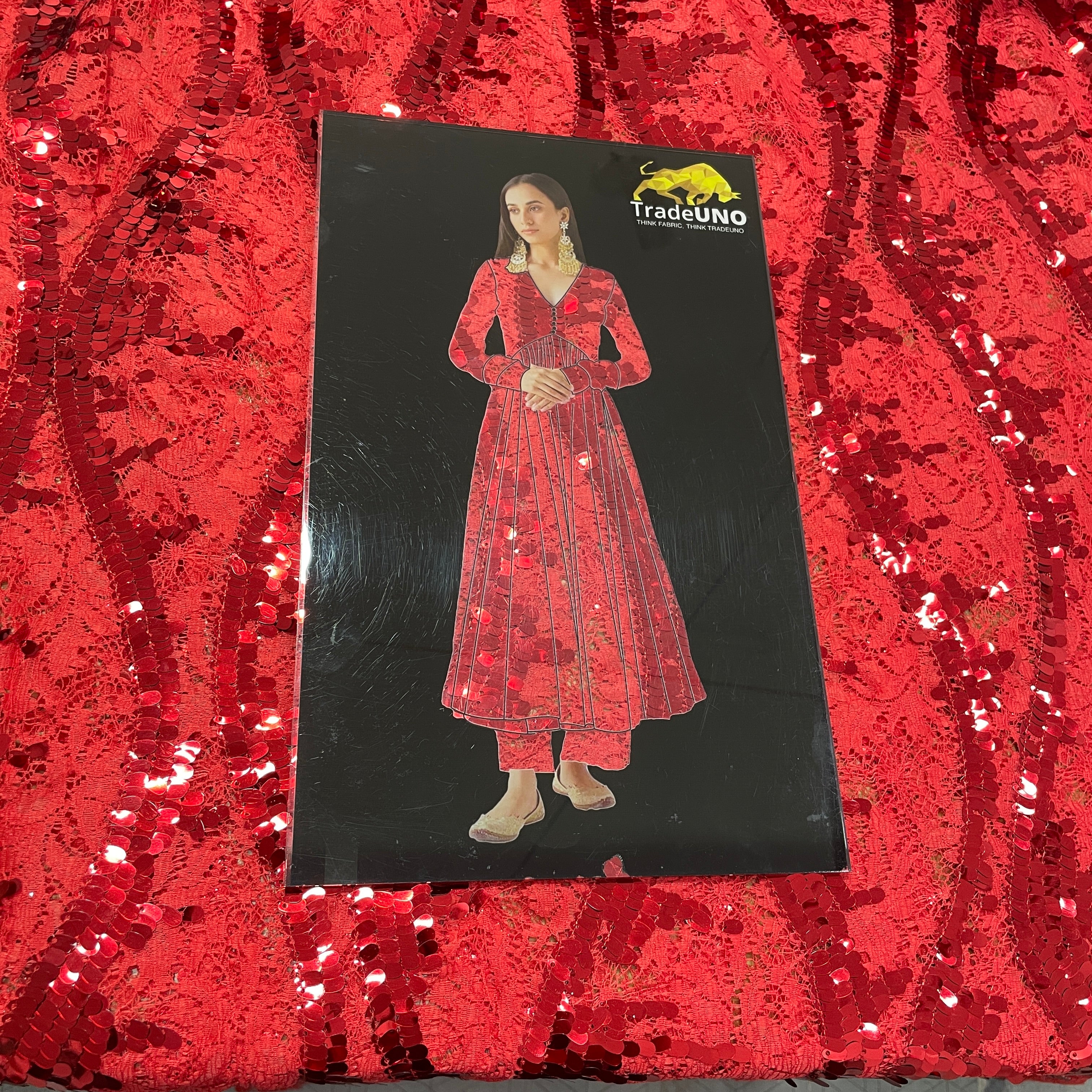 Red Lace Sequence Fabric - TradeUNO