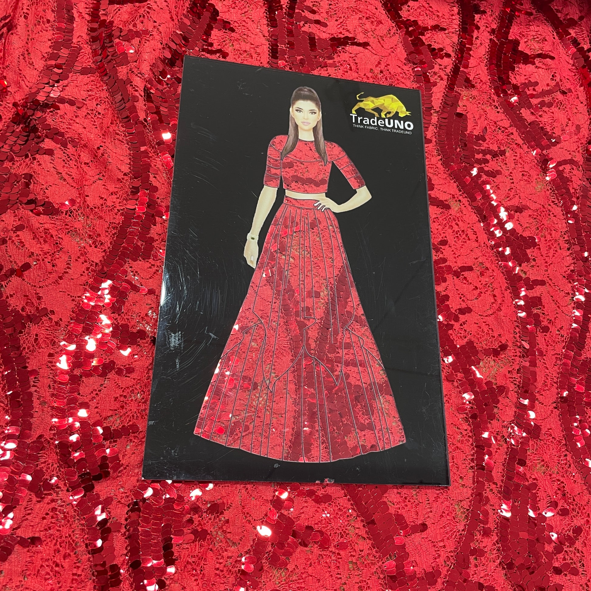 Red Lace Sequence Fabric - TradeUNO