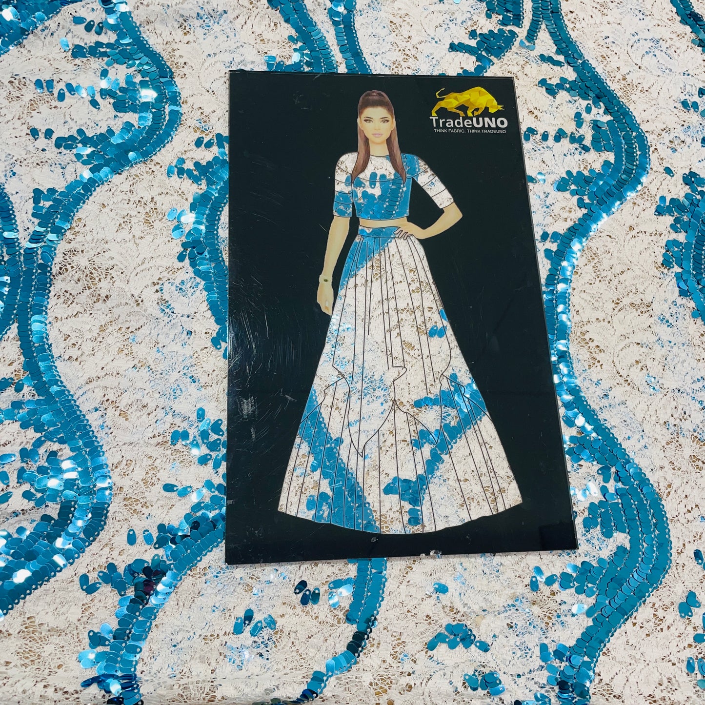 White Blue Sequence Embroidery Net Fabric - TradeUNO