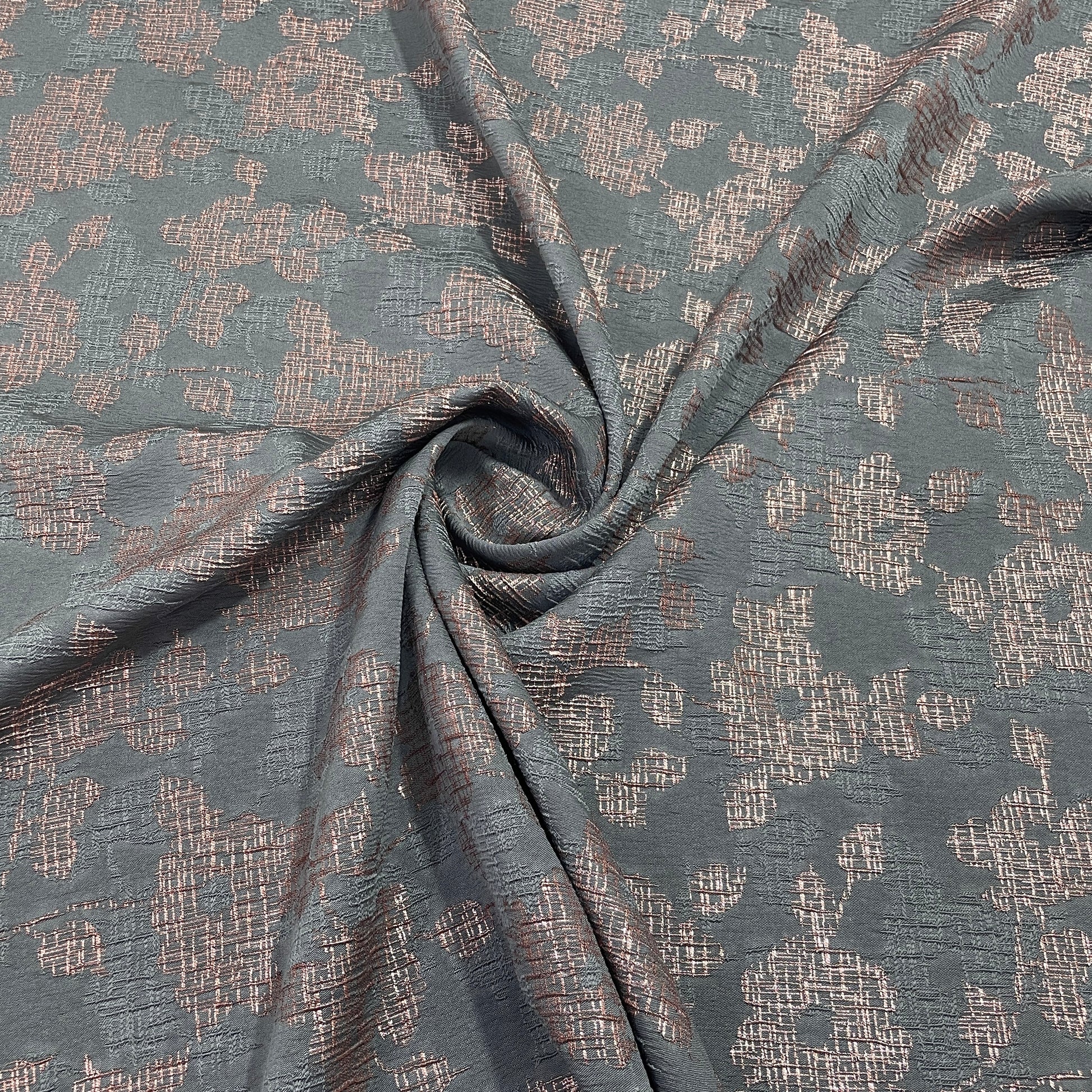 Exclusive Cadet Blue Floral Brocade Jacquard Fabric