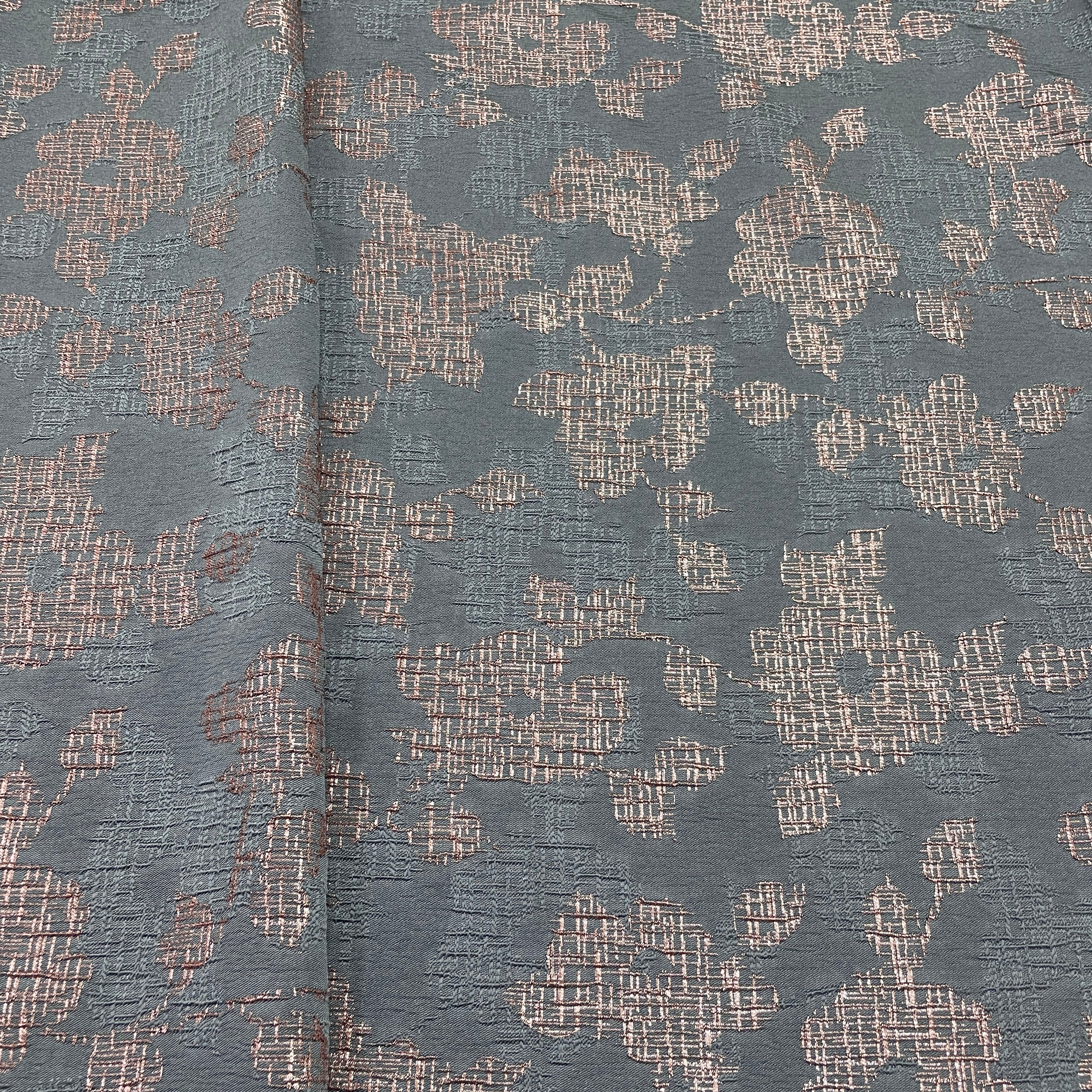 Exclusive Cadet Blue Floral Brocade Jacquard Fabric
