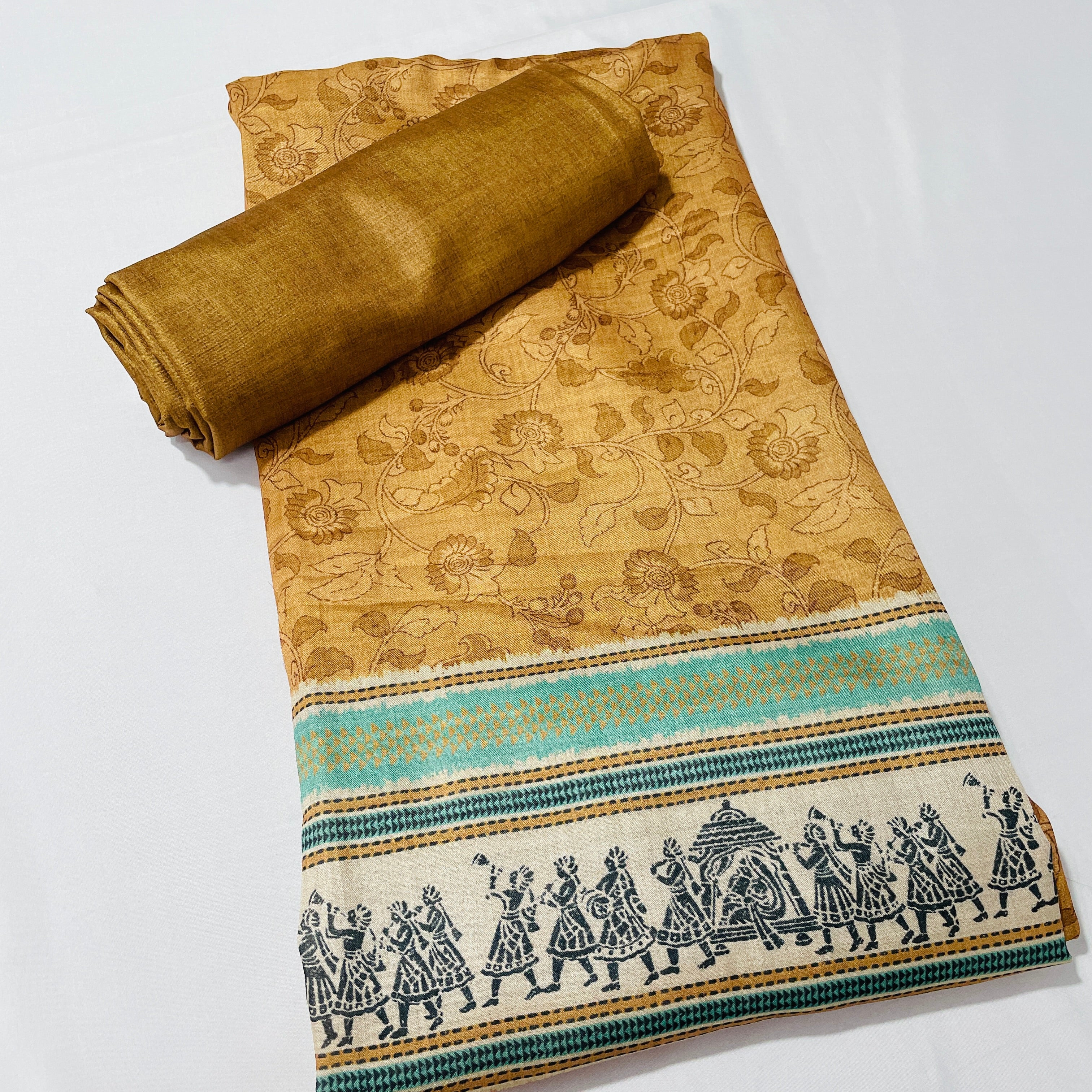 Brown Floral Ghicha Silk Suit Set With Dupatta - TradeUNO