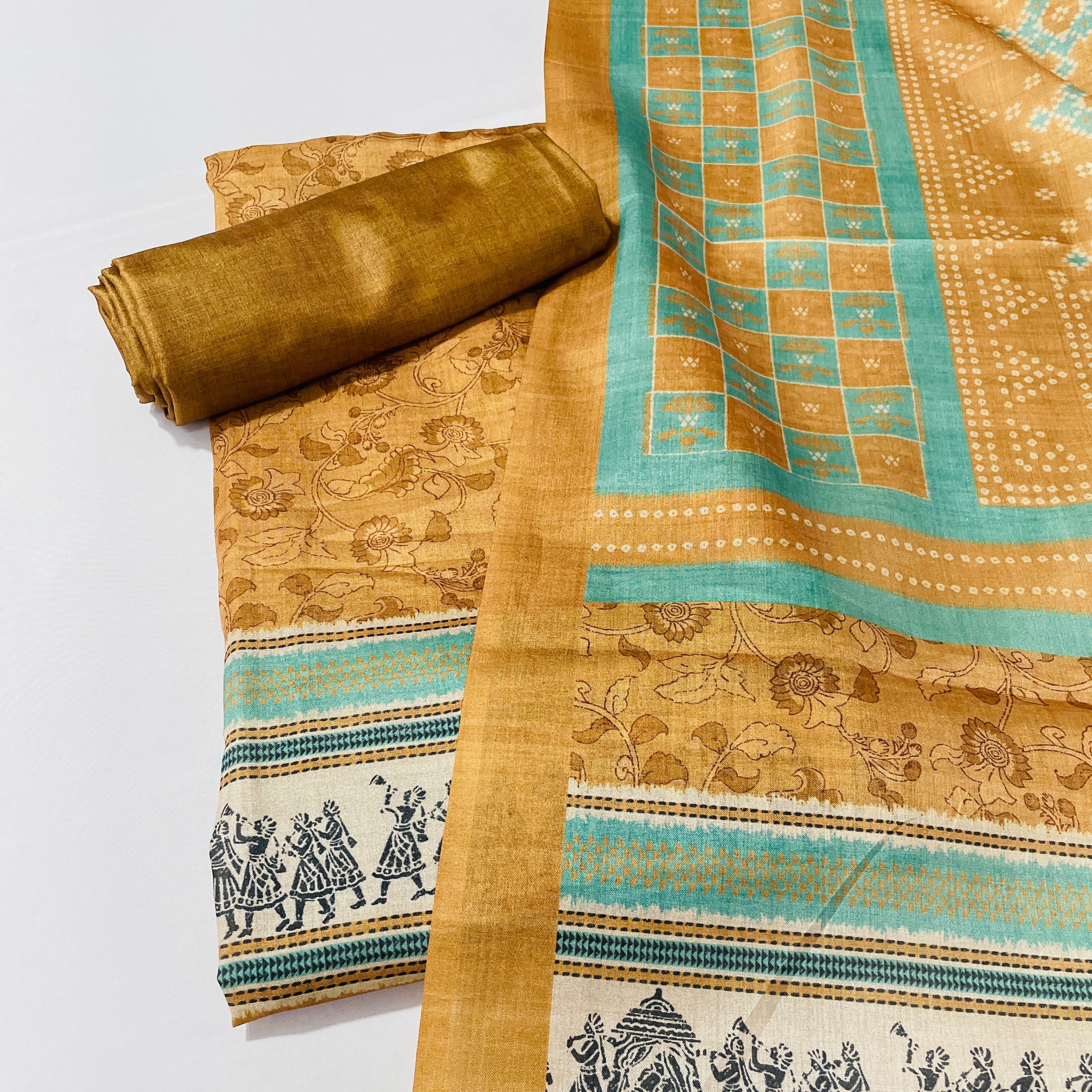 Brown Floral Ghicha Silk Suit Set With Dupatta - TradeUNO