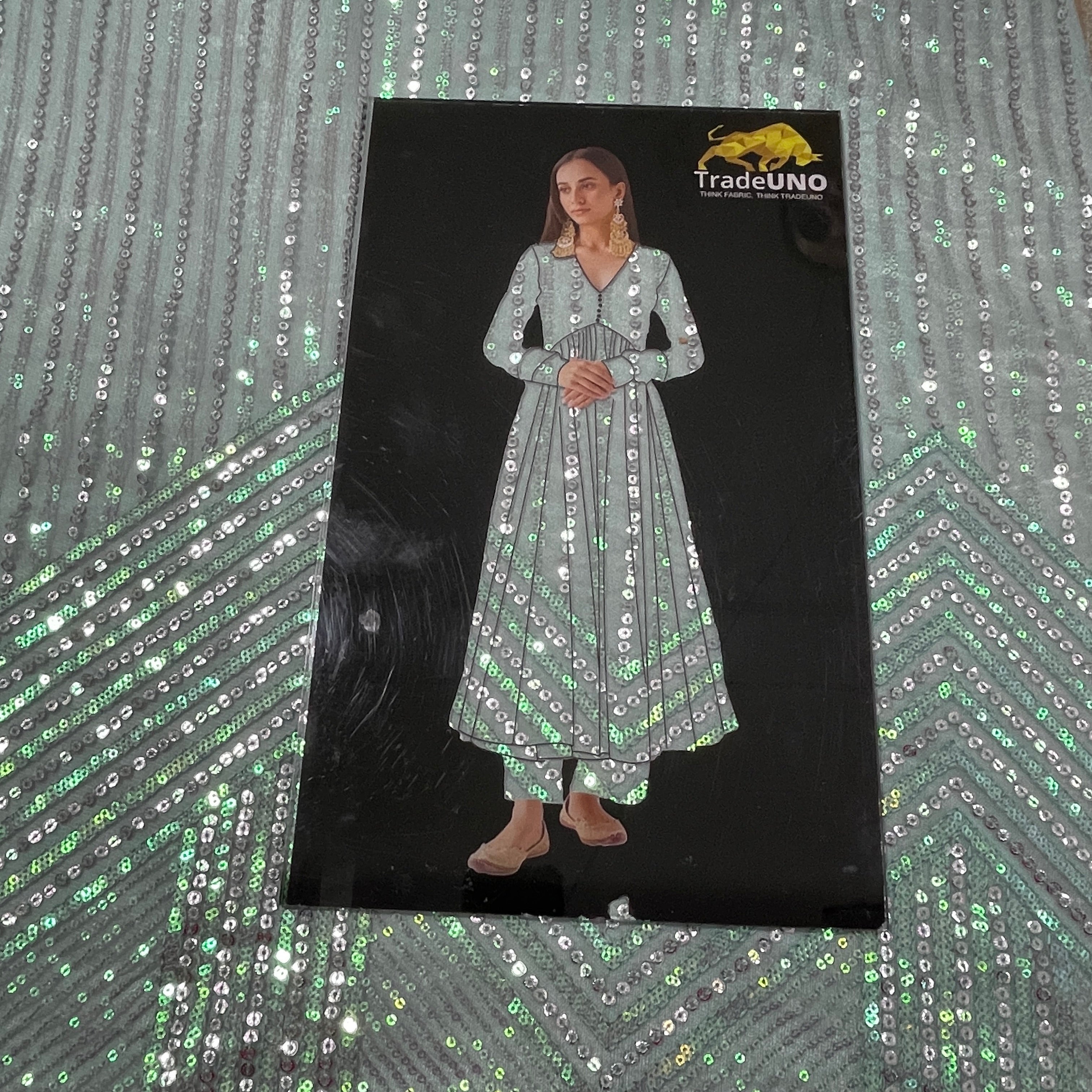 Green Sequence & Embrodiery Net Fabric - TradeUNO