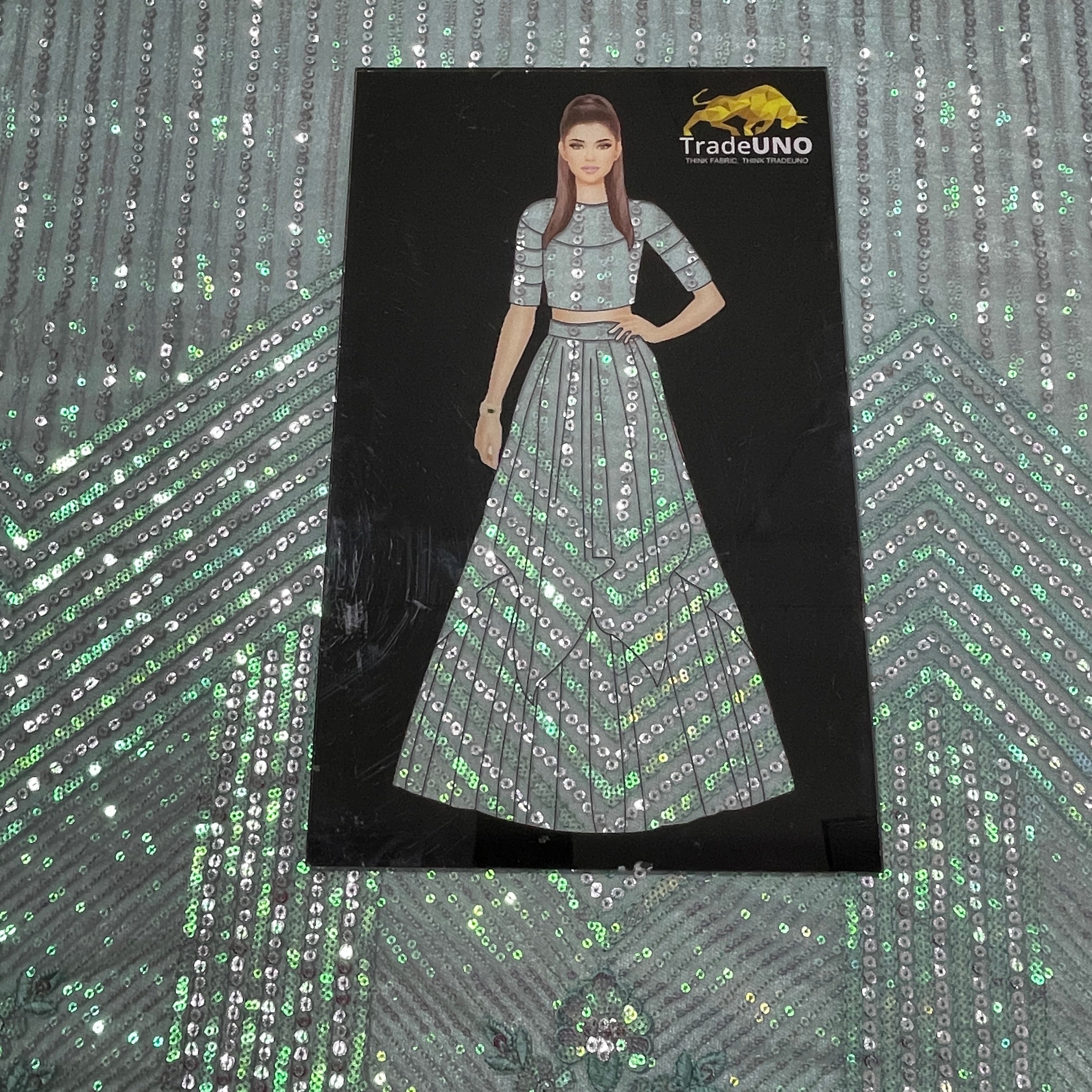 Green Sequence & Embrodiery Net Fabric - TradeUNO