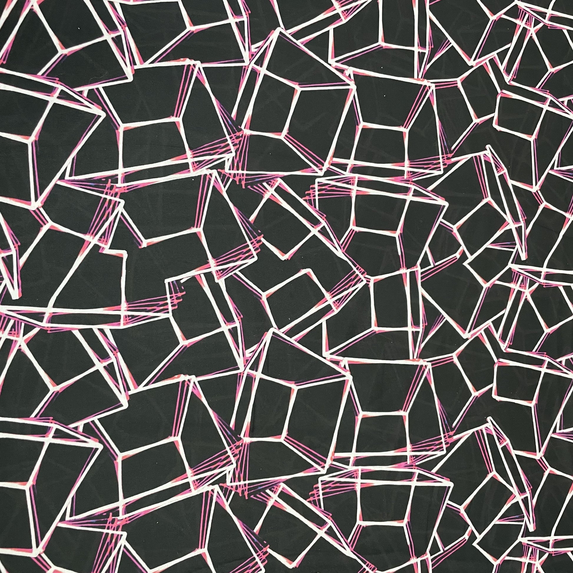 Classic Black Pink Marble Print Armani Satin Fabric