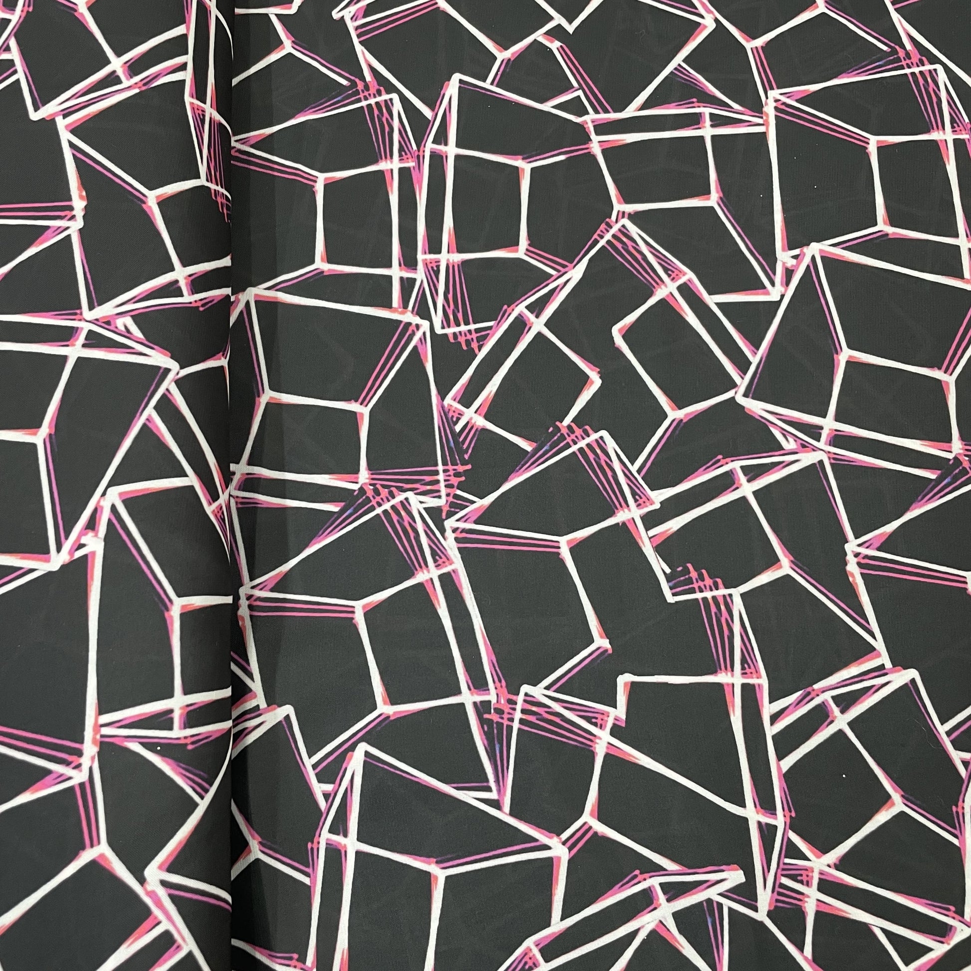 Classic Black Pink Marble Print Armani Satin Fabric