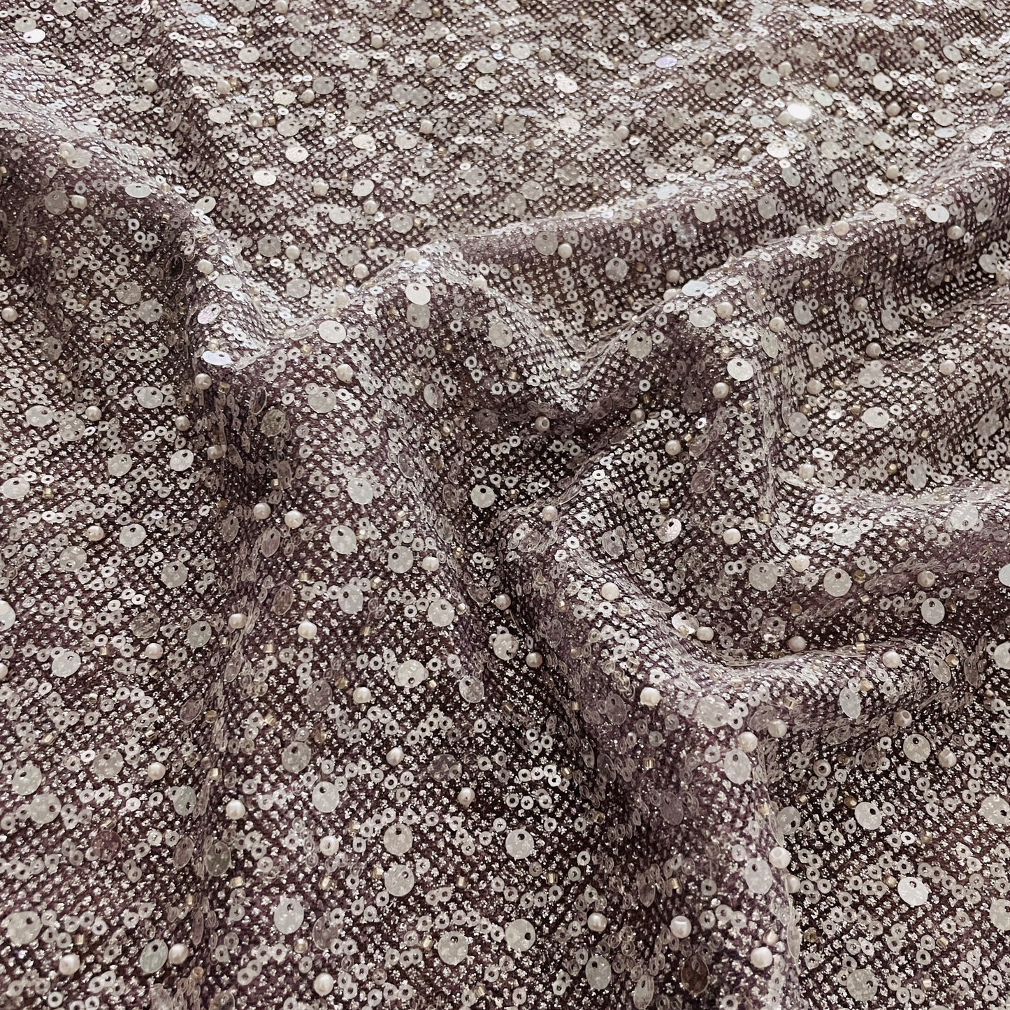 Premium Purple Sequins Embroidery Bonded Glitter Net Fabric