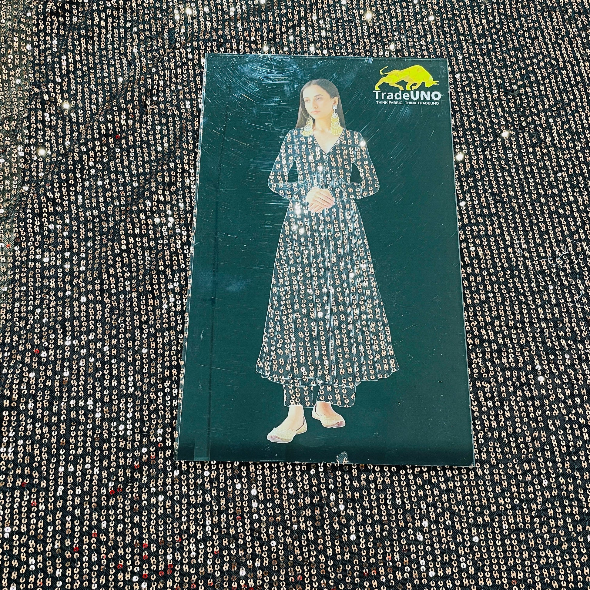 Black & Golden Sequence Embroidery Net Fabric - TradeUNO