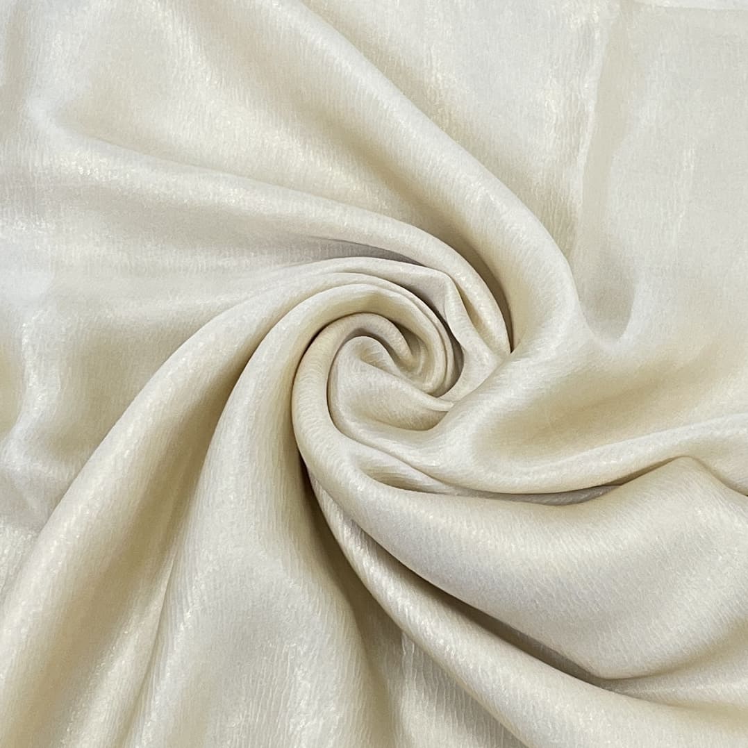 Cream Solid Silver Shimmer Geogrette Satin Fabric