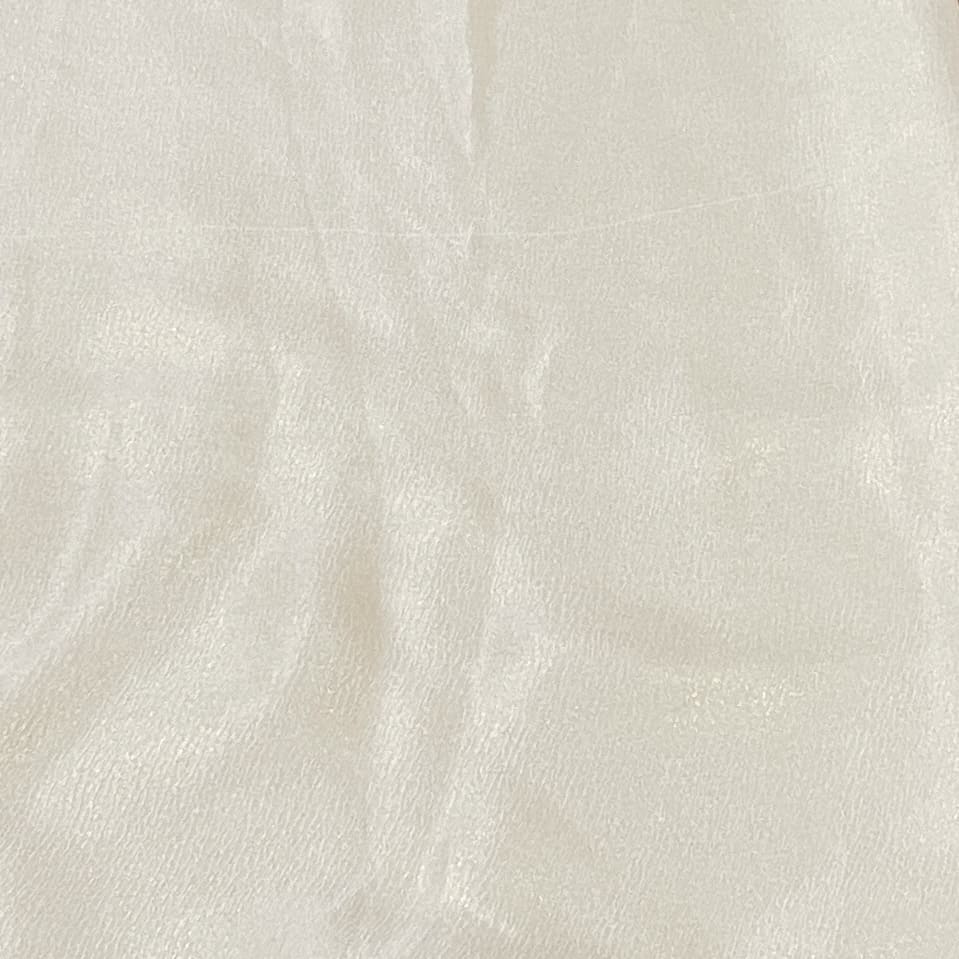 Cream Solid Silver Shimmer Geogrette Satin Fabric