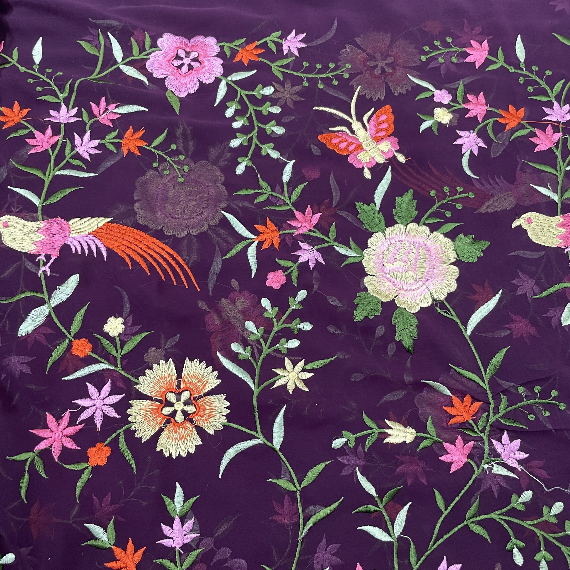 Classic Purple Parsi Gara Embroidery Georgette Fabric