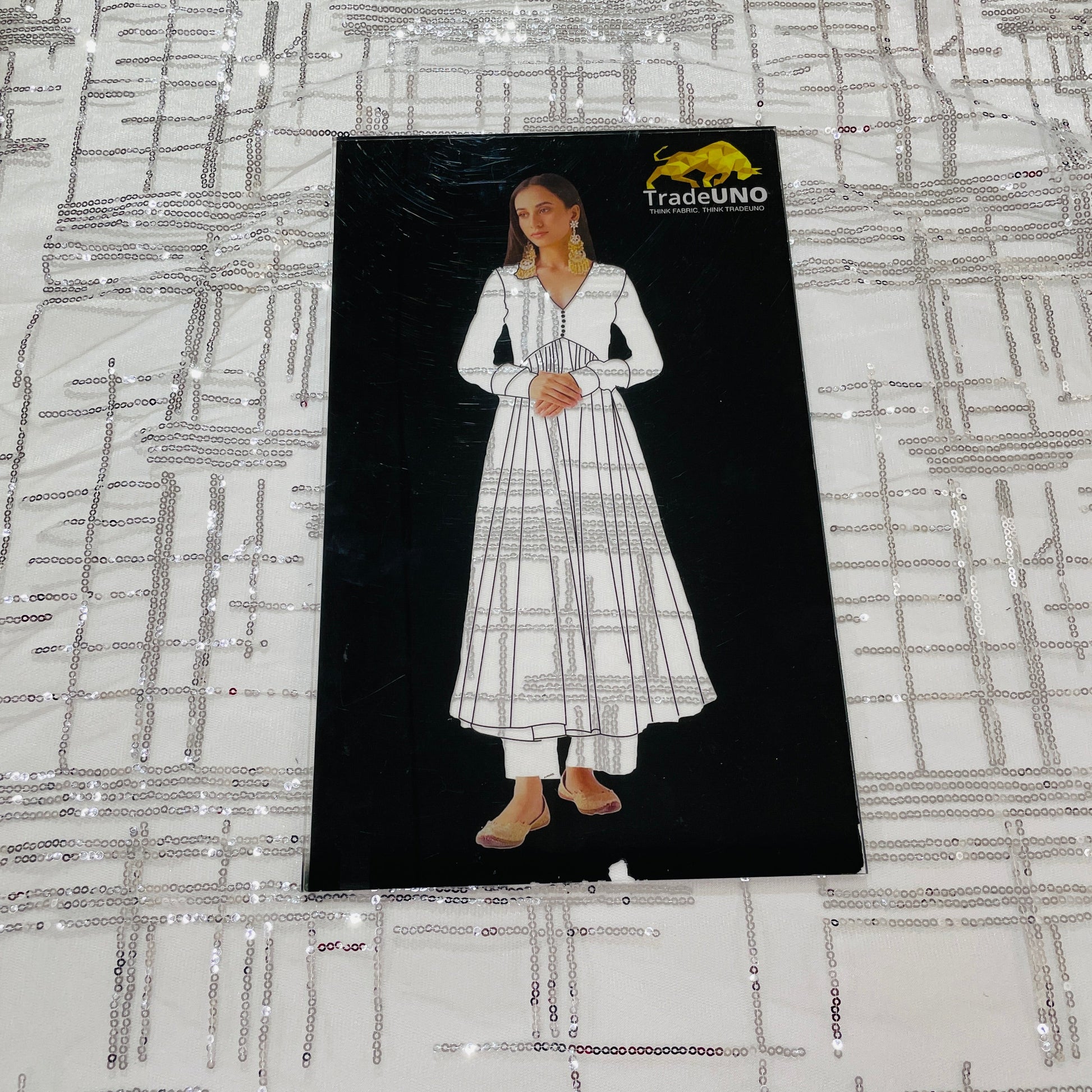 Silver Checks Sequence Embroidery Net Fabric