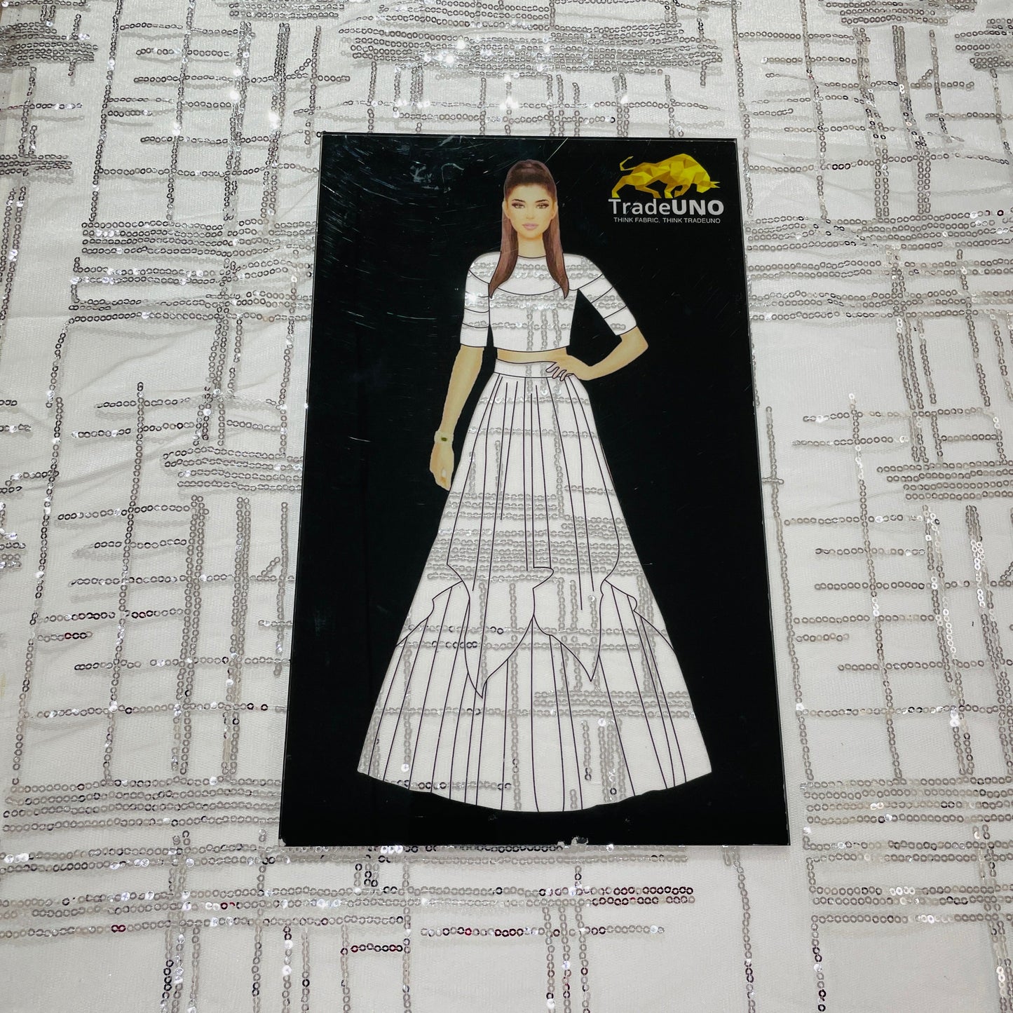 Silver Checks Sequence Embroidery Net Fabric