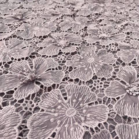 Premium Dull Purple 3D Floral Embroidery Schiffli Crepe Fabric