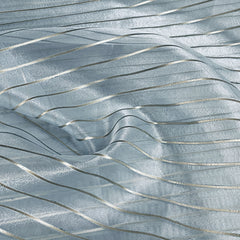 Premium Sky Blue Gold Stripes Organza Zari Fabric