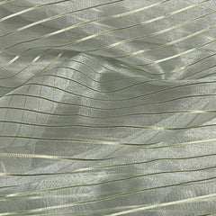 Premium Mint Green Gold Stripes Organza Zari Fabric