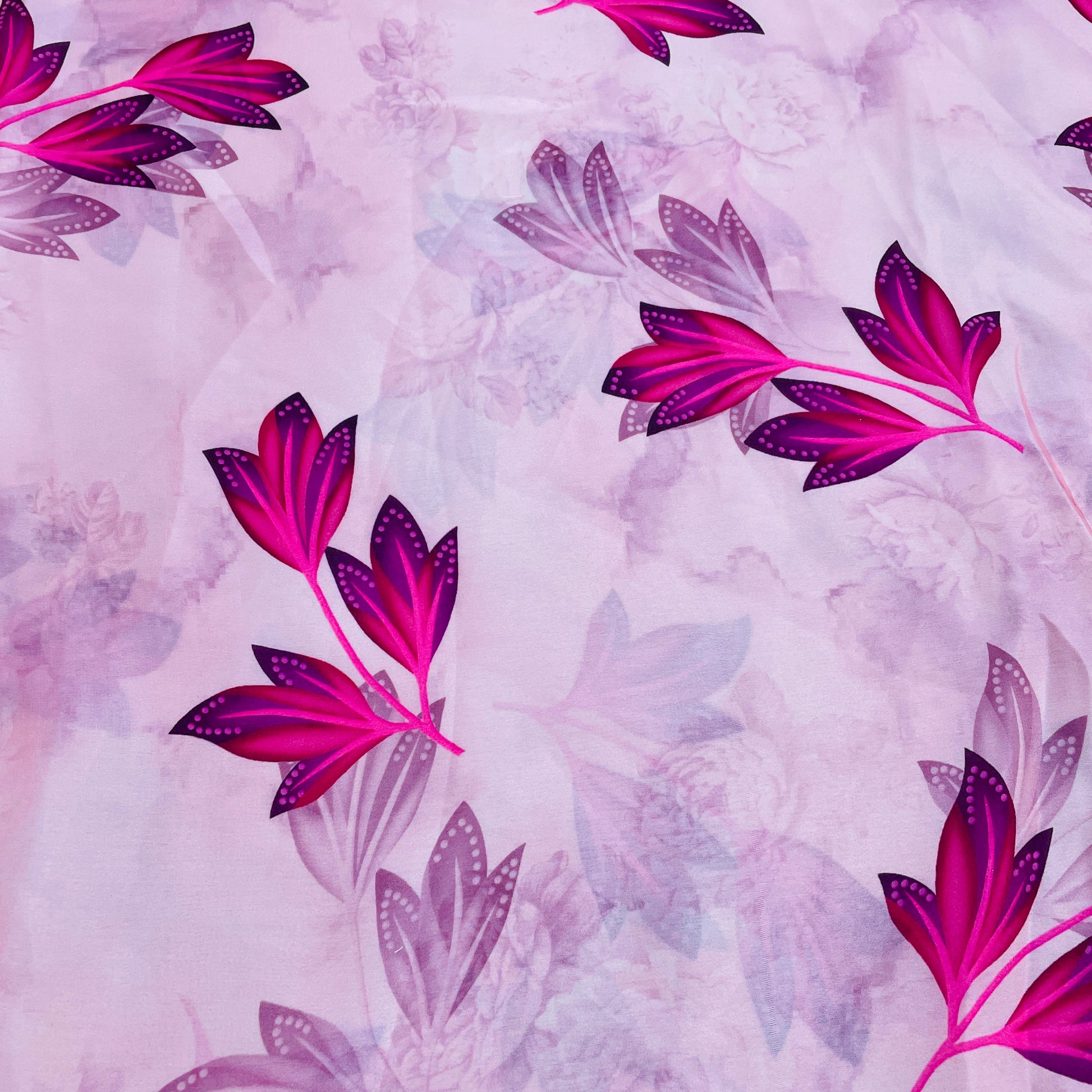 Pink Floral Print Georgertte Satin Fabric - TradeUNO