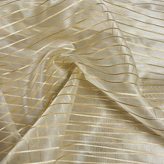 Premium Cream Gold Stripes Organza Zari Fabric