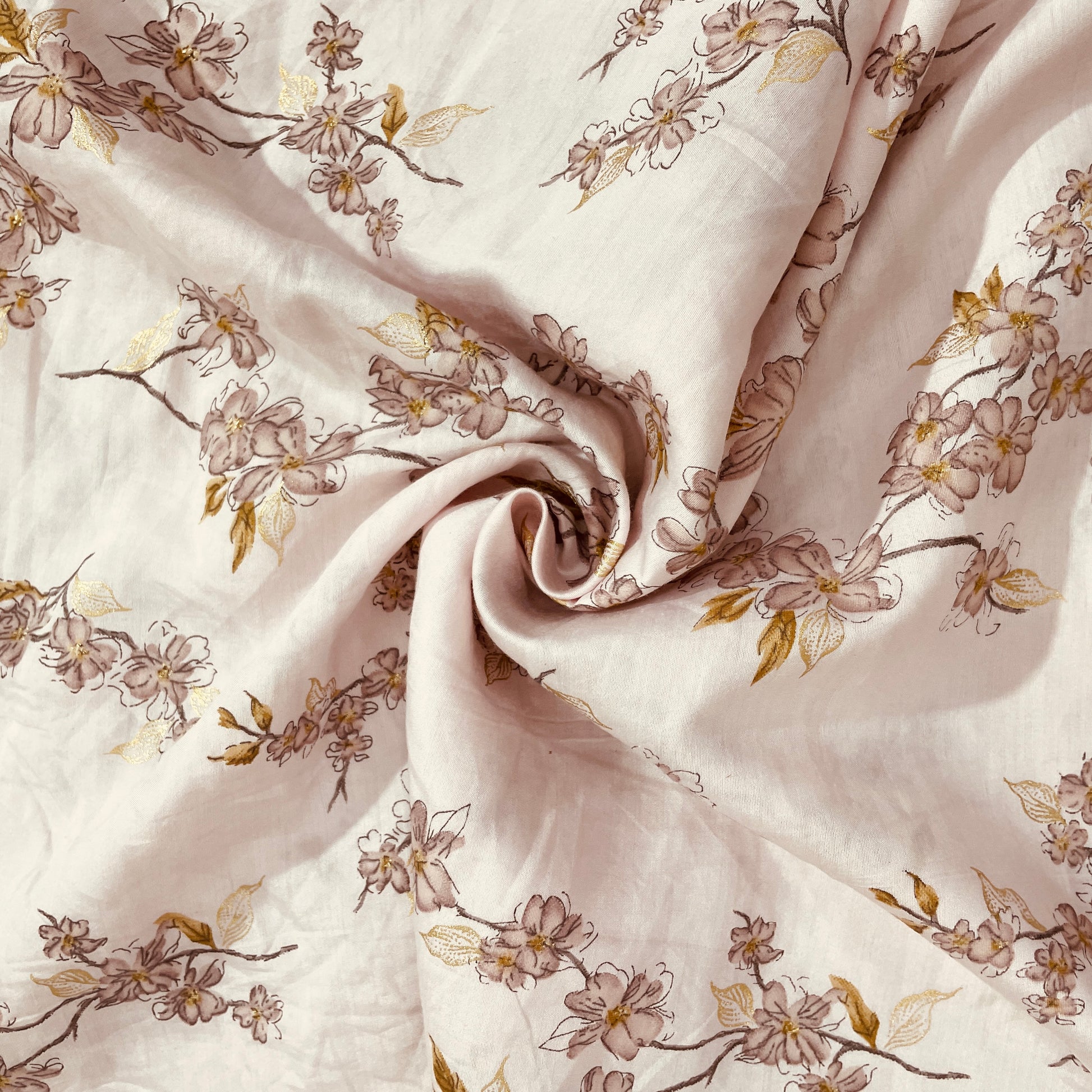 Pink Floral Foil Mulmul Fabric - TradeUNO