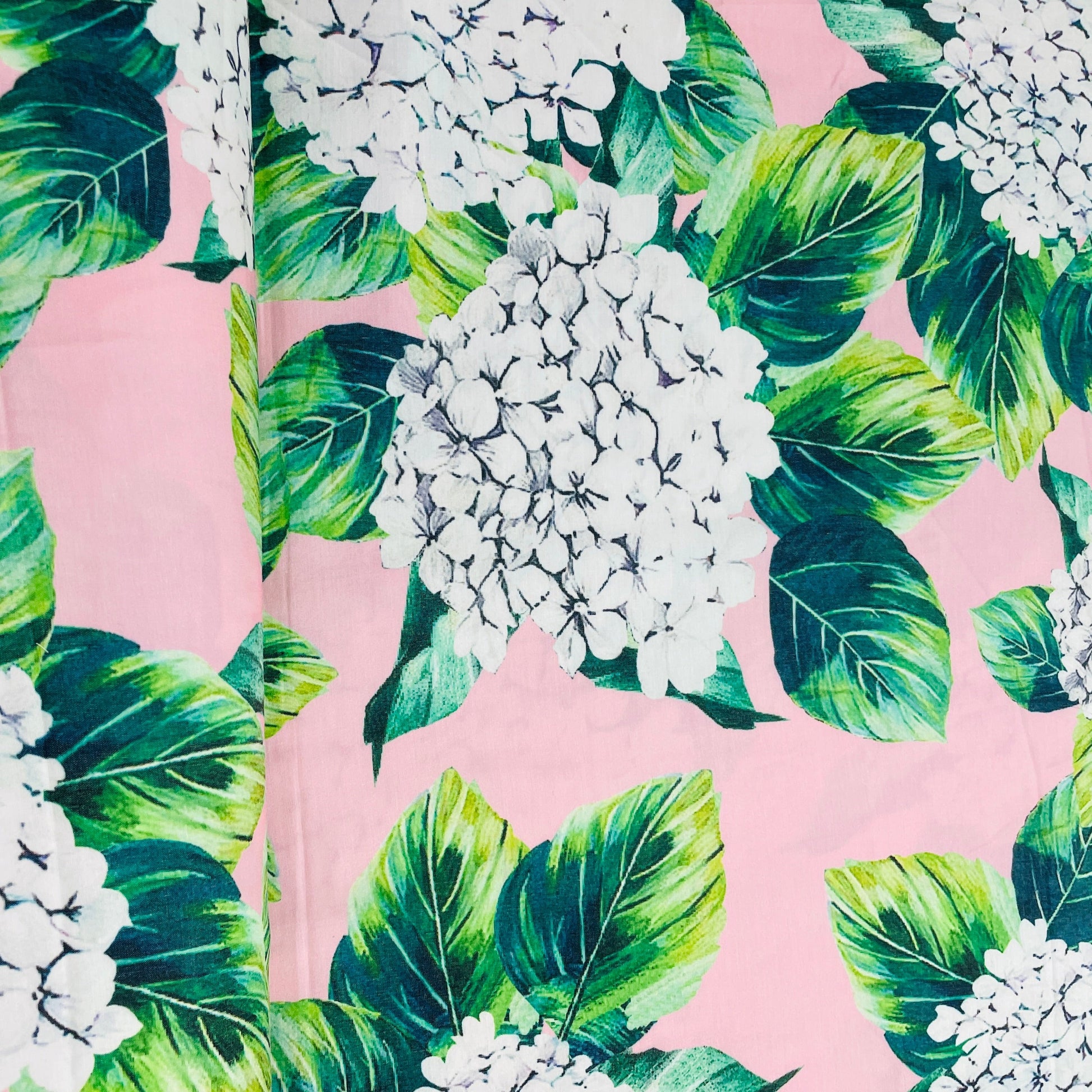 Pink & White Floral Print Cotton Satin Fabric - TradeUNO