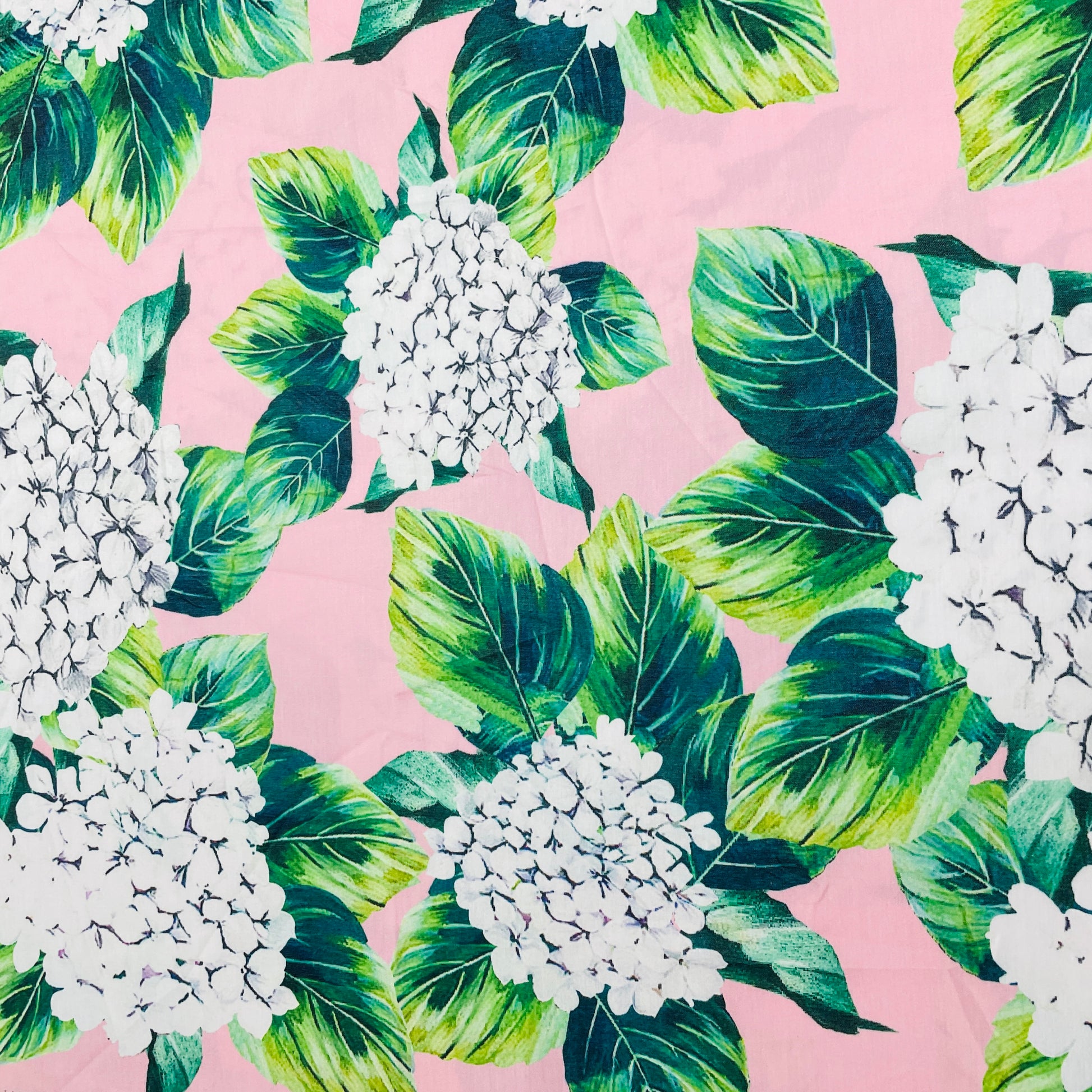 Pink & White Floral Print Cotton Satin Fabric - TradeUNO