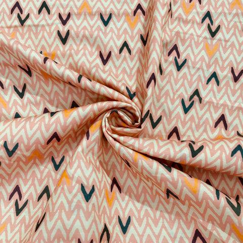 Peach Pink Geometerical Print Cotton Satin Fabric - TradeUNO