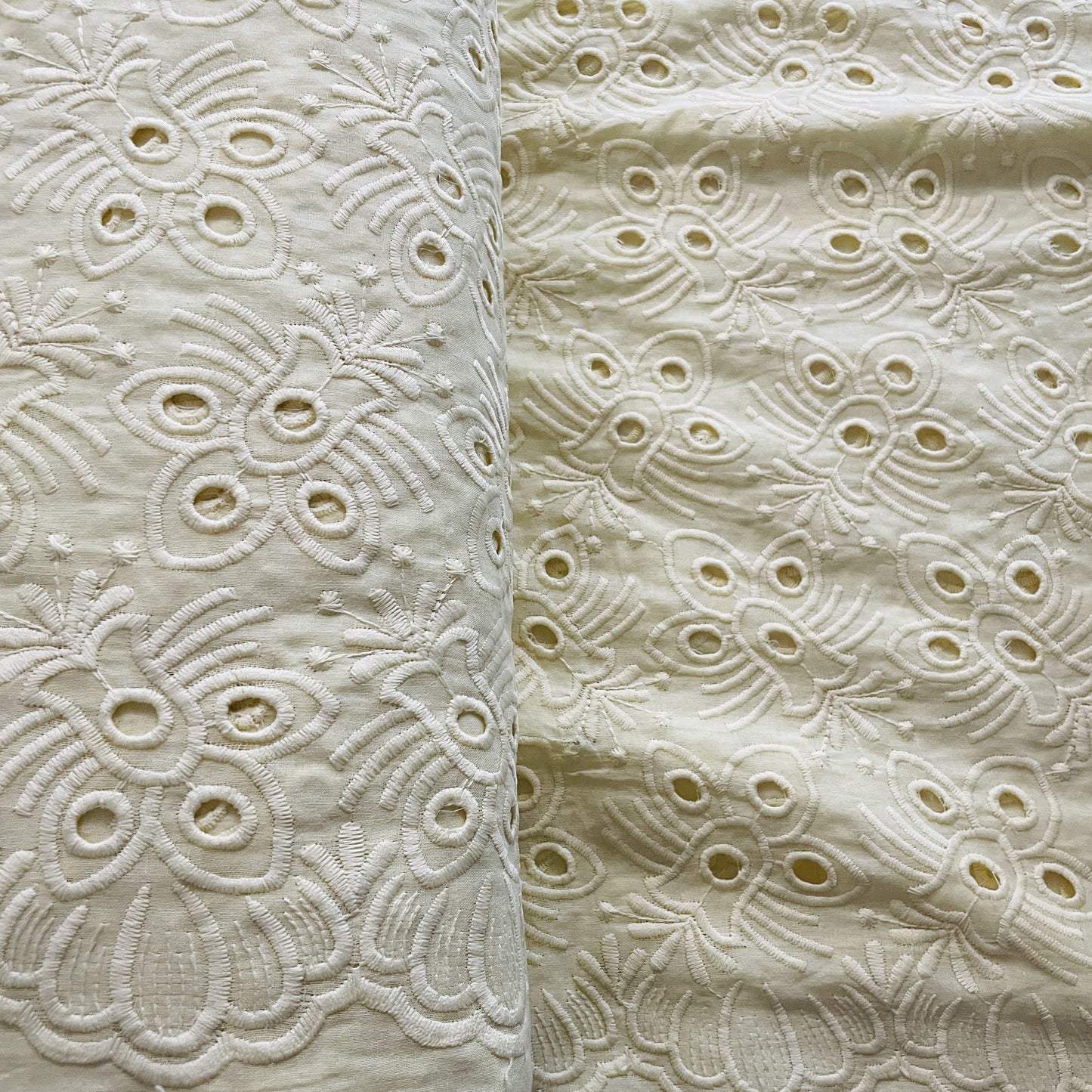 Premium Cream Floral Embroidery Cotton Schiffli Fabric