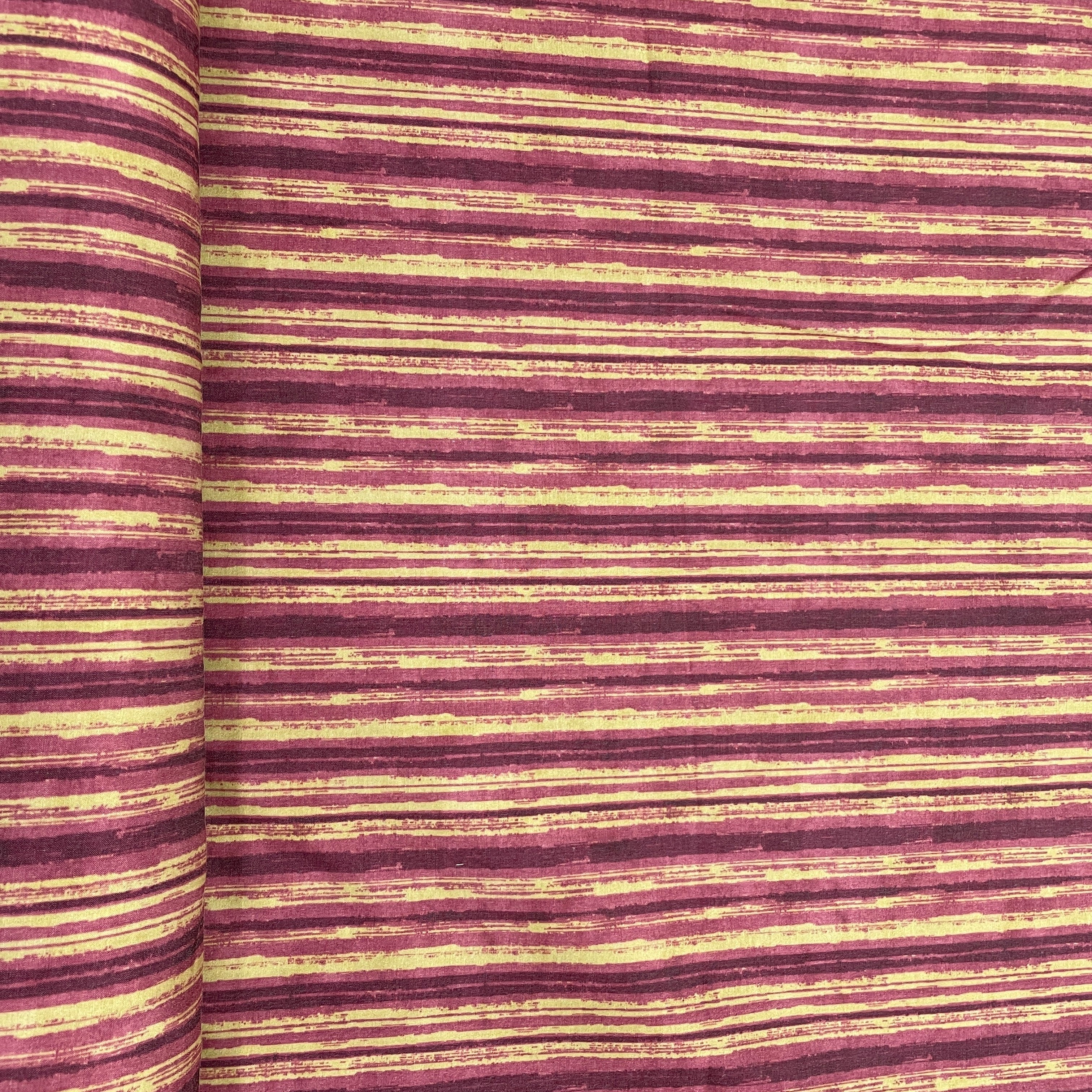 Purple & Yellow Stripe Print Cotton Satin Fabric - TradeUNO