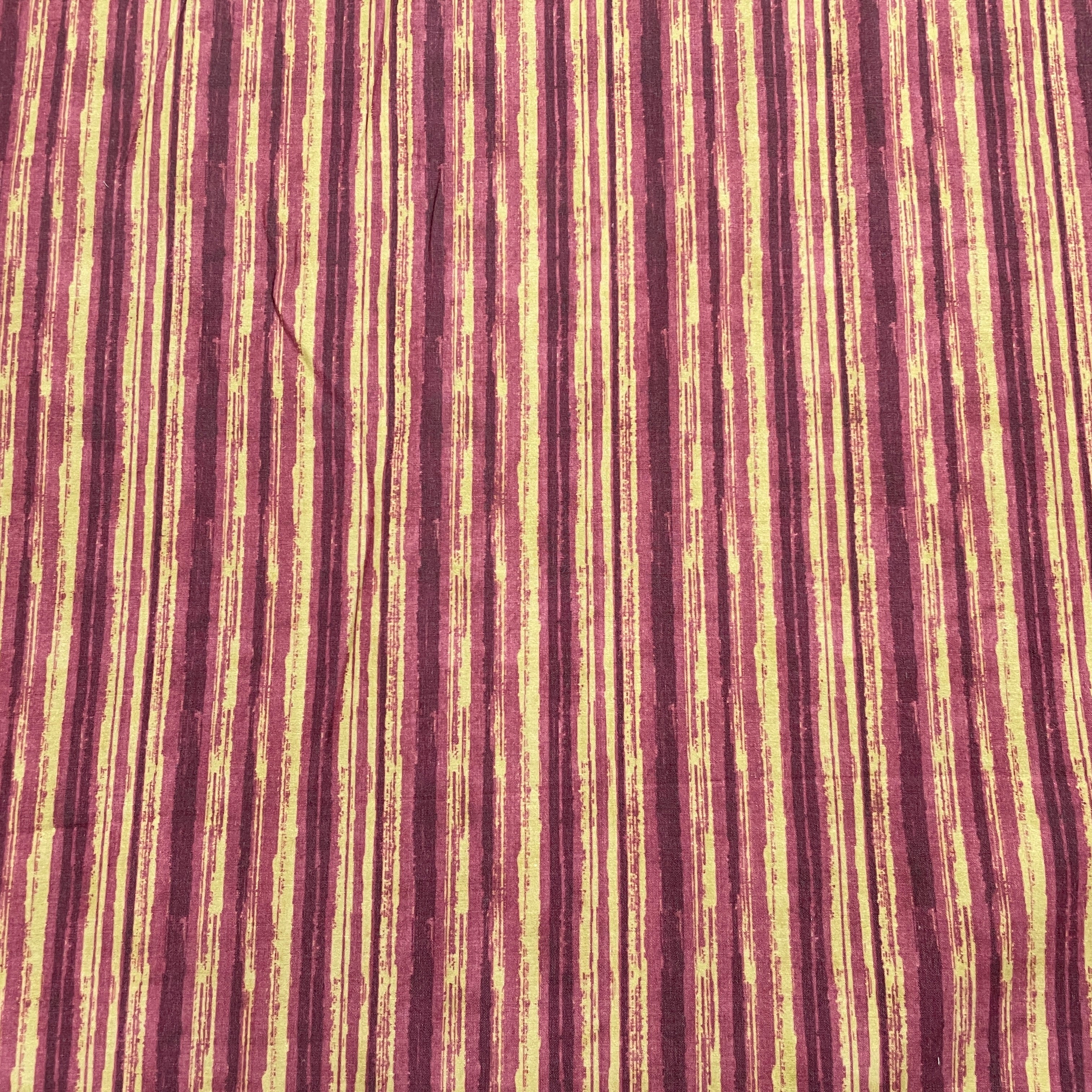 Purple & Yellow Stripe Print Cotton Satin Fabric - TradeUNO