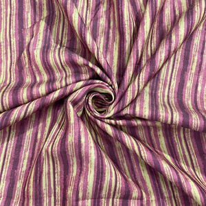 Purple & Yellow Stripe Print Cotton Satin Fabric - TradeUNO