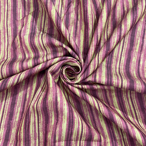 Purple & Yellow Stripe Print Cotton Satin Fabric - TradeUNO
